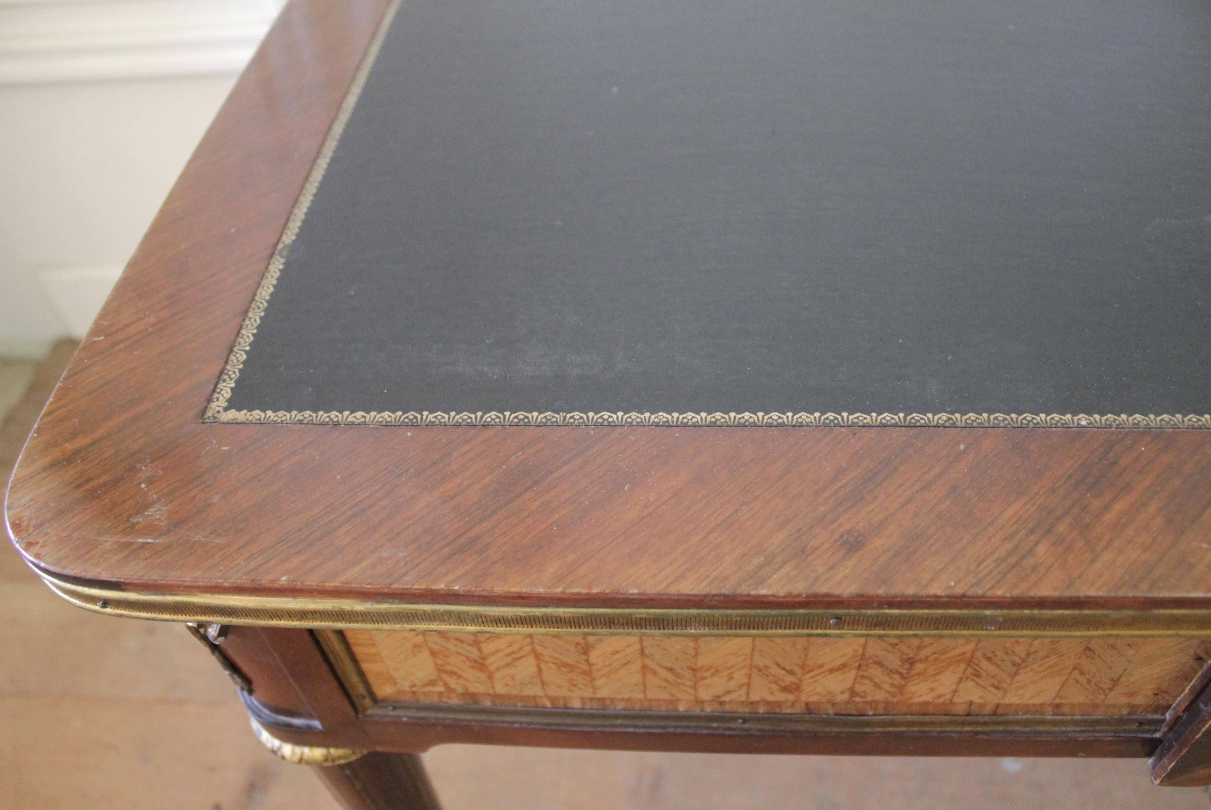 19th Century Wood Inlay Louis XVI Style Leather Top Desk 4