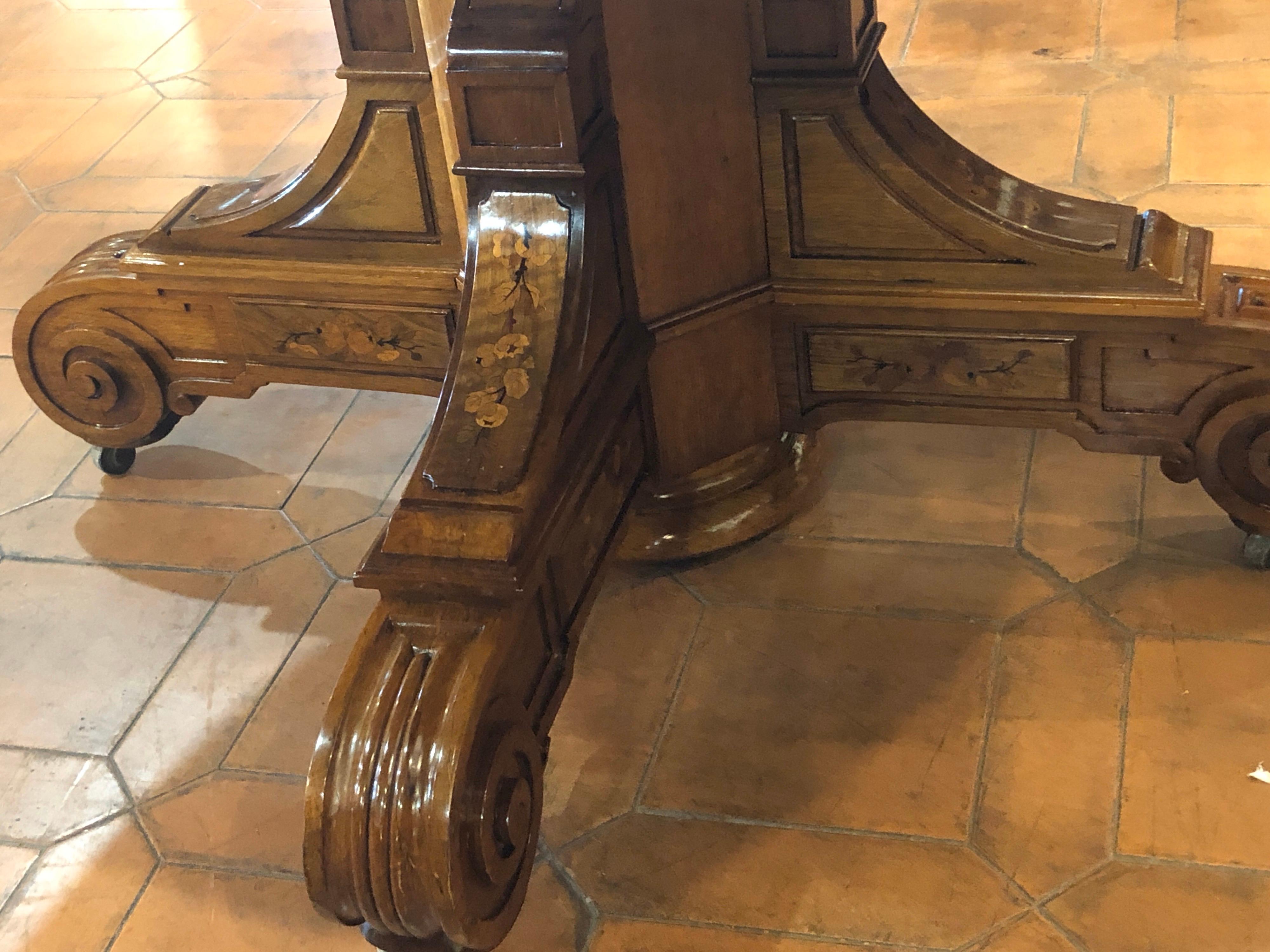 19th Century Wood Louis Philippe Walnut Inlaid Table, 1840s 3