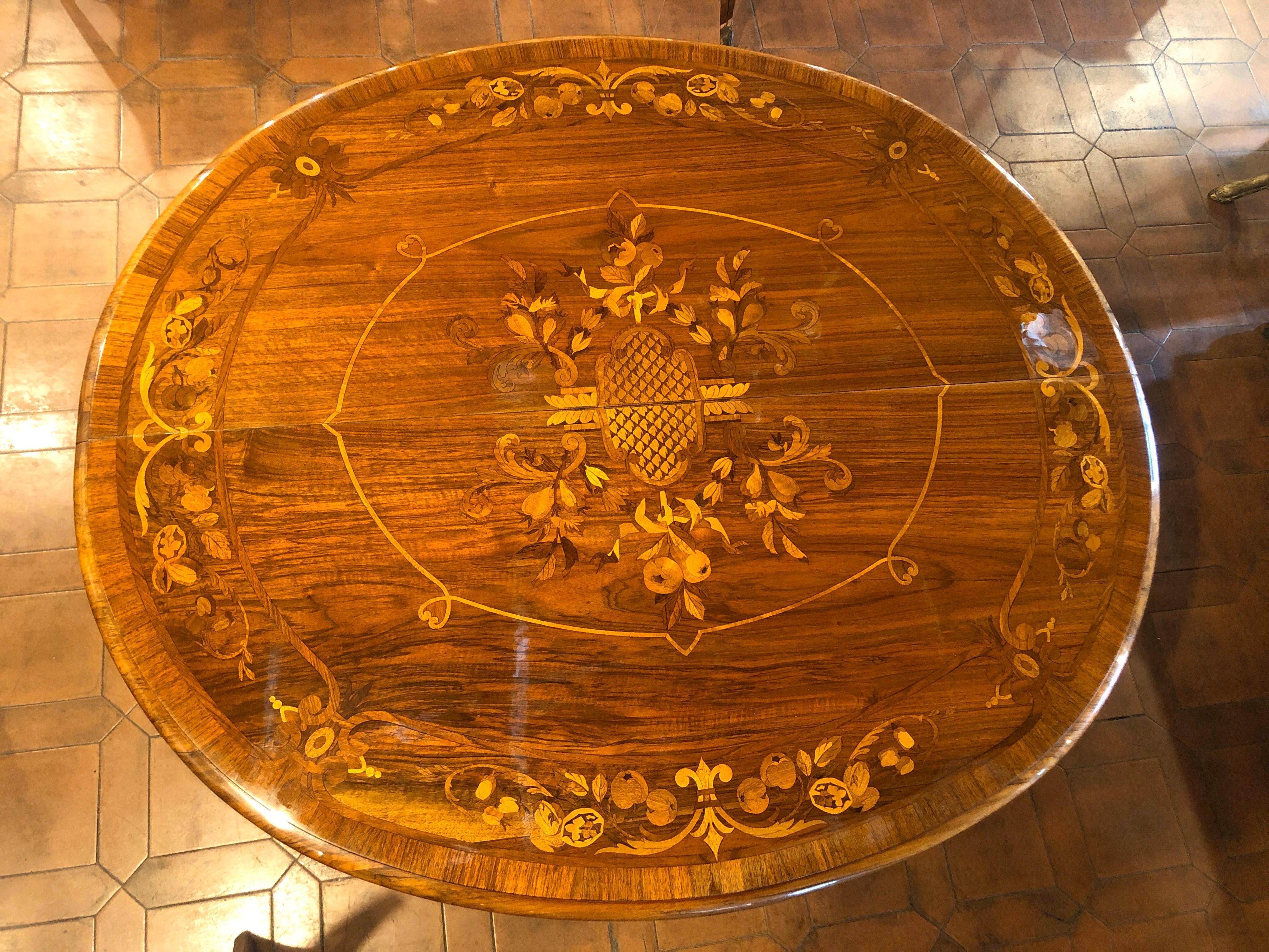 Inlay 19th Century Wood Louis Philippe Walnut Inlaid Table, 1840s
