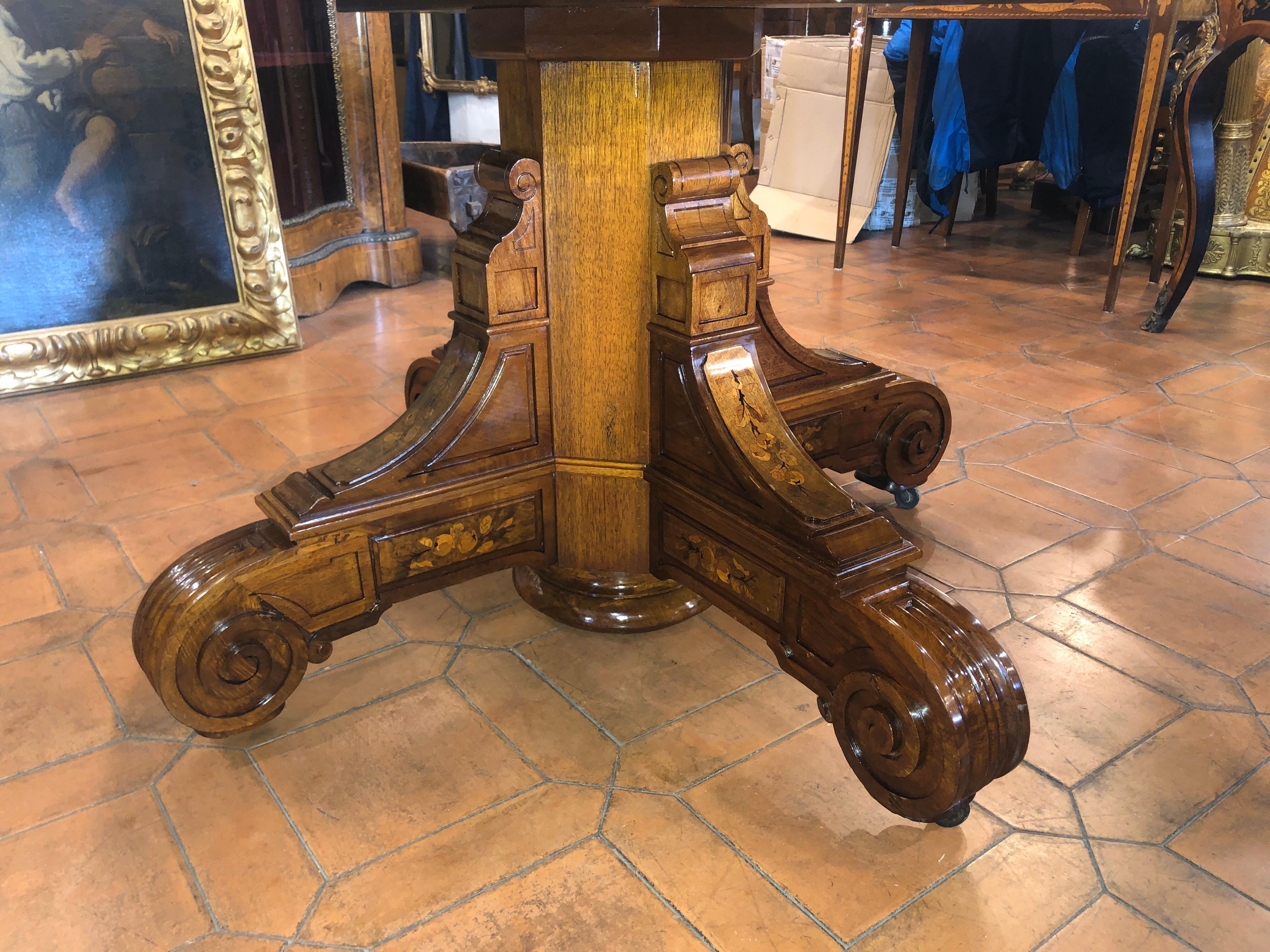 19th Century Wood Louis Philippe Walnut Inlaid Table, 1840s 1