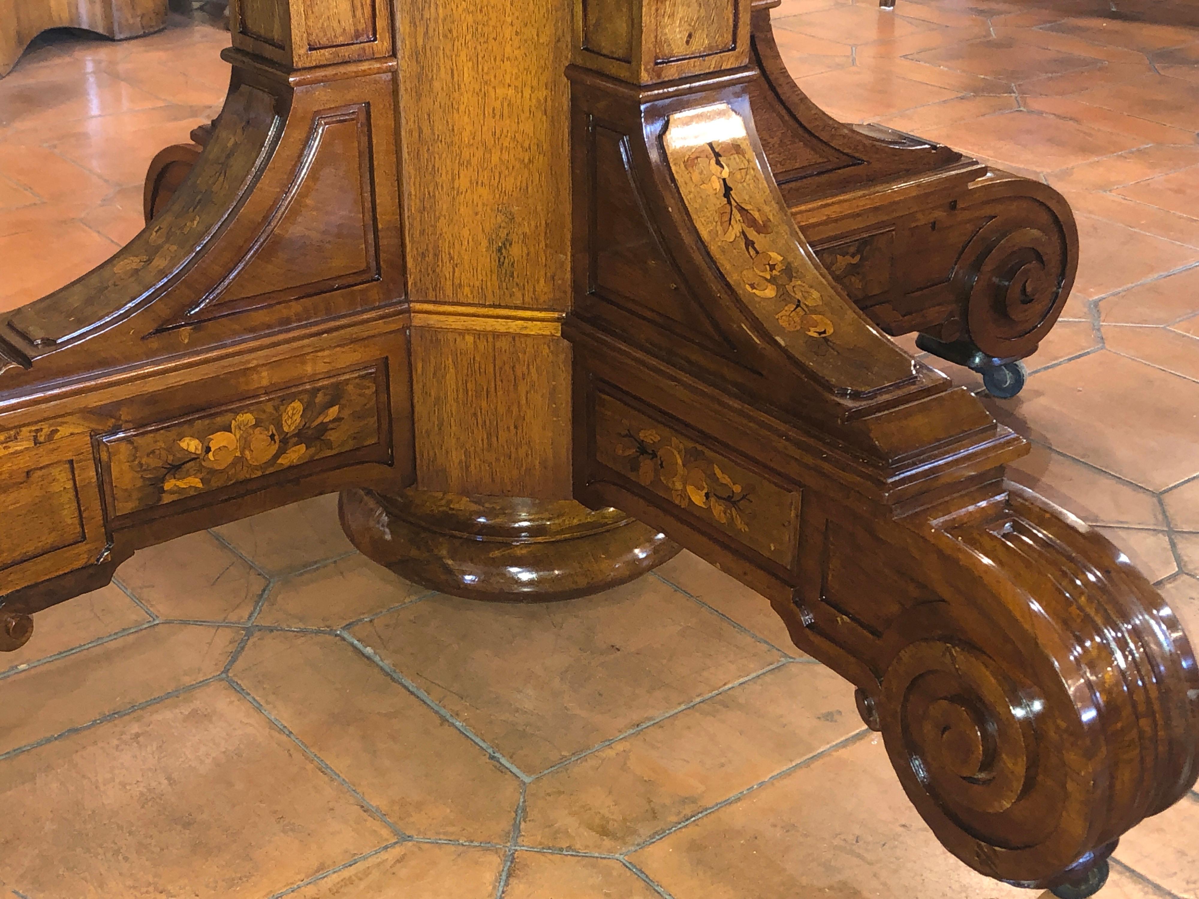 19th Century Wood Louis Philippe Walnut Inlaid Table, 1840s 2