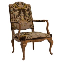 19th Century Wood Louis XV Armchair With Tapestry Upholstery