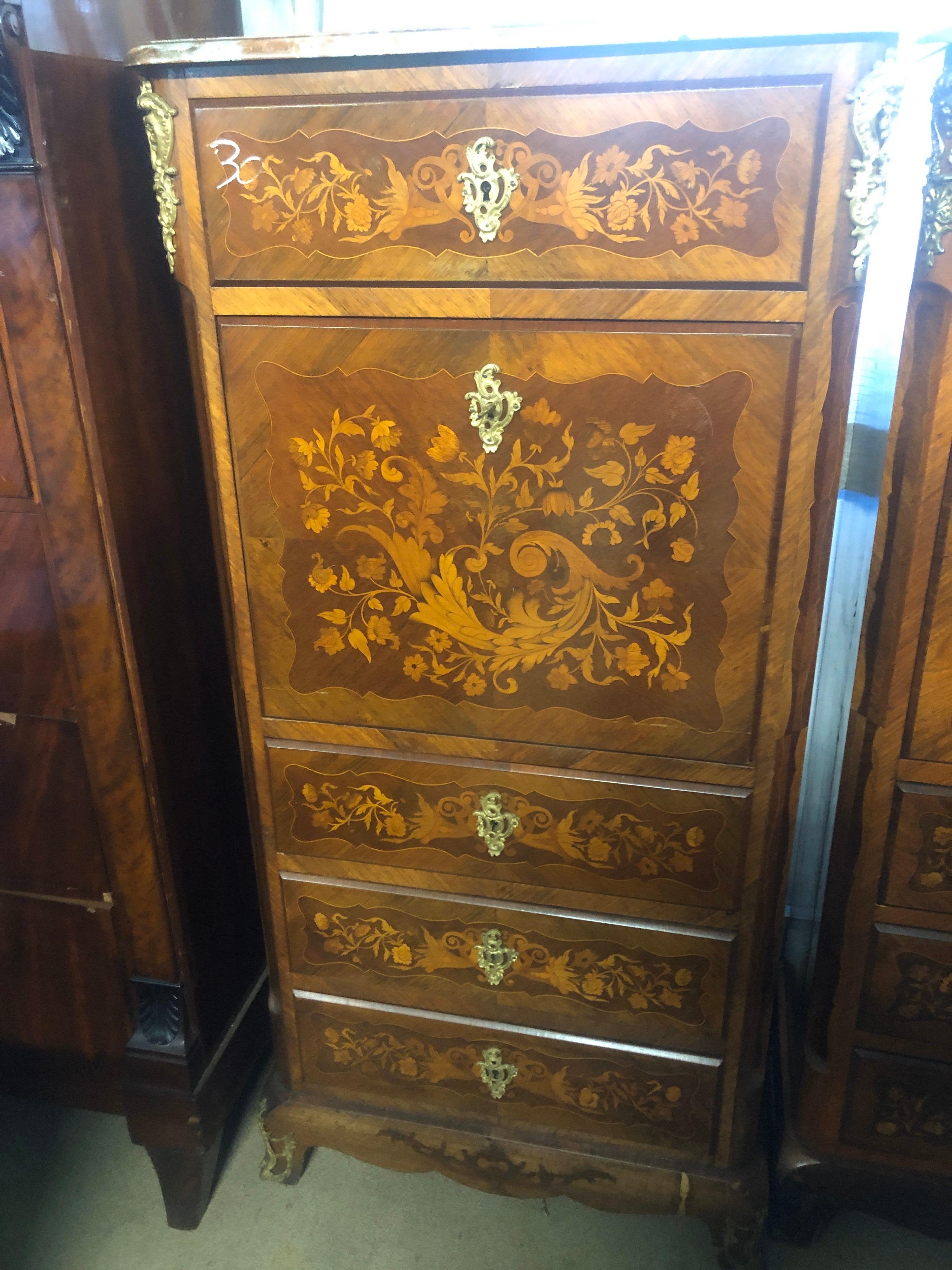 Marquetry 19th Century Wood Louis XVI Revival Rosewood Pair of France Secretaire, 1880s