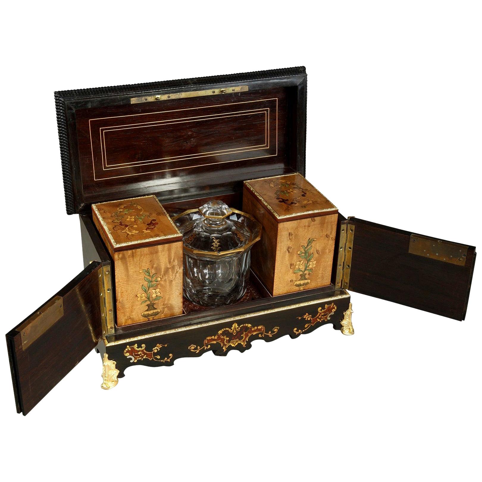 19th Century Wood Marquetry Tea Caddy