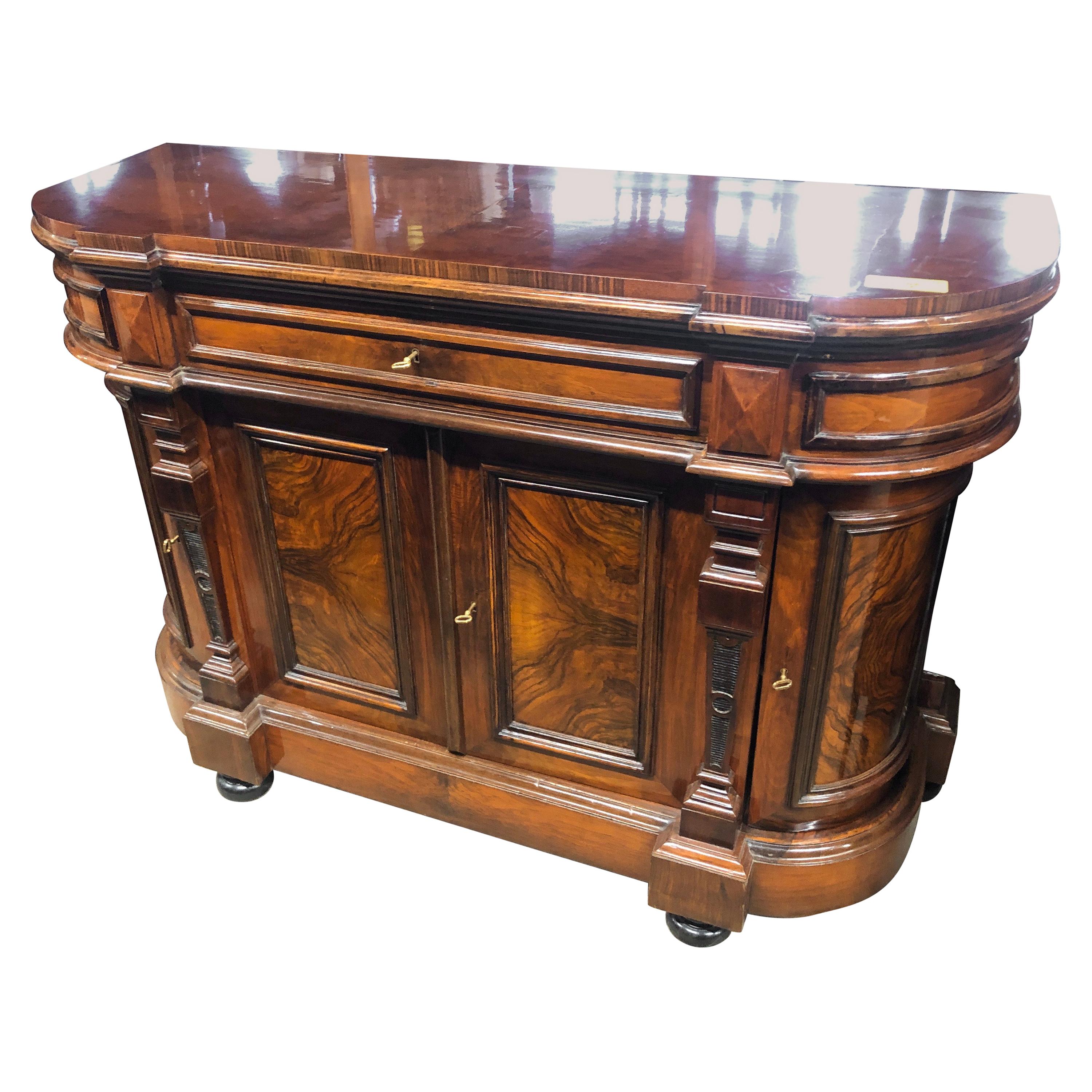 19th Century Wood Napoleon III Walnut Root Credenza, 1860s
