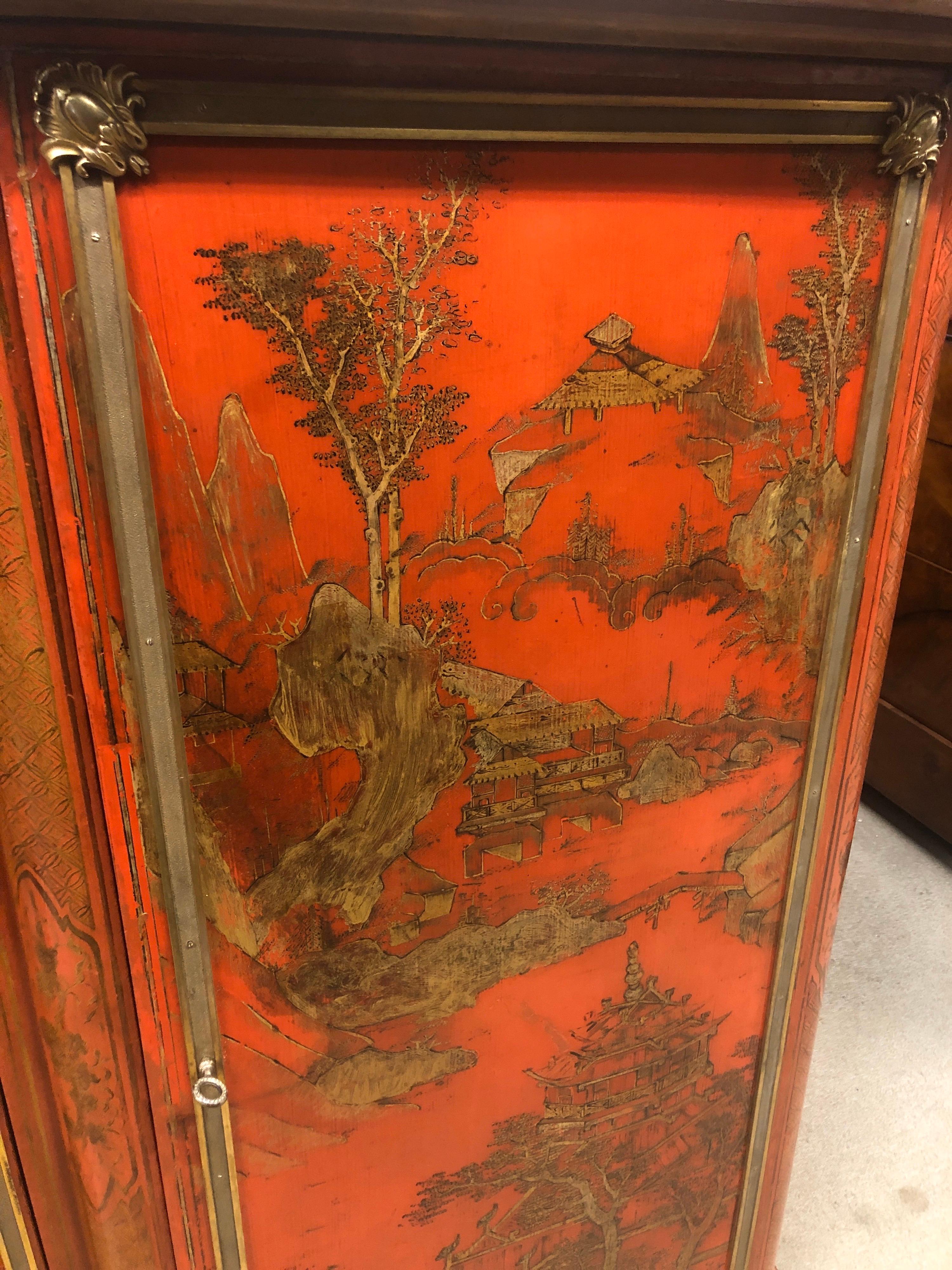 Mid-19th Century 19th Century Wood Painted Gold Napoleon III Chinoiserie with Marble, 1860s