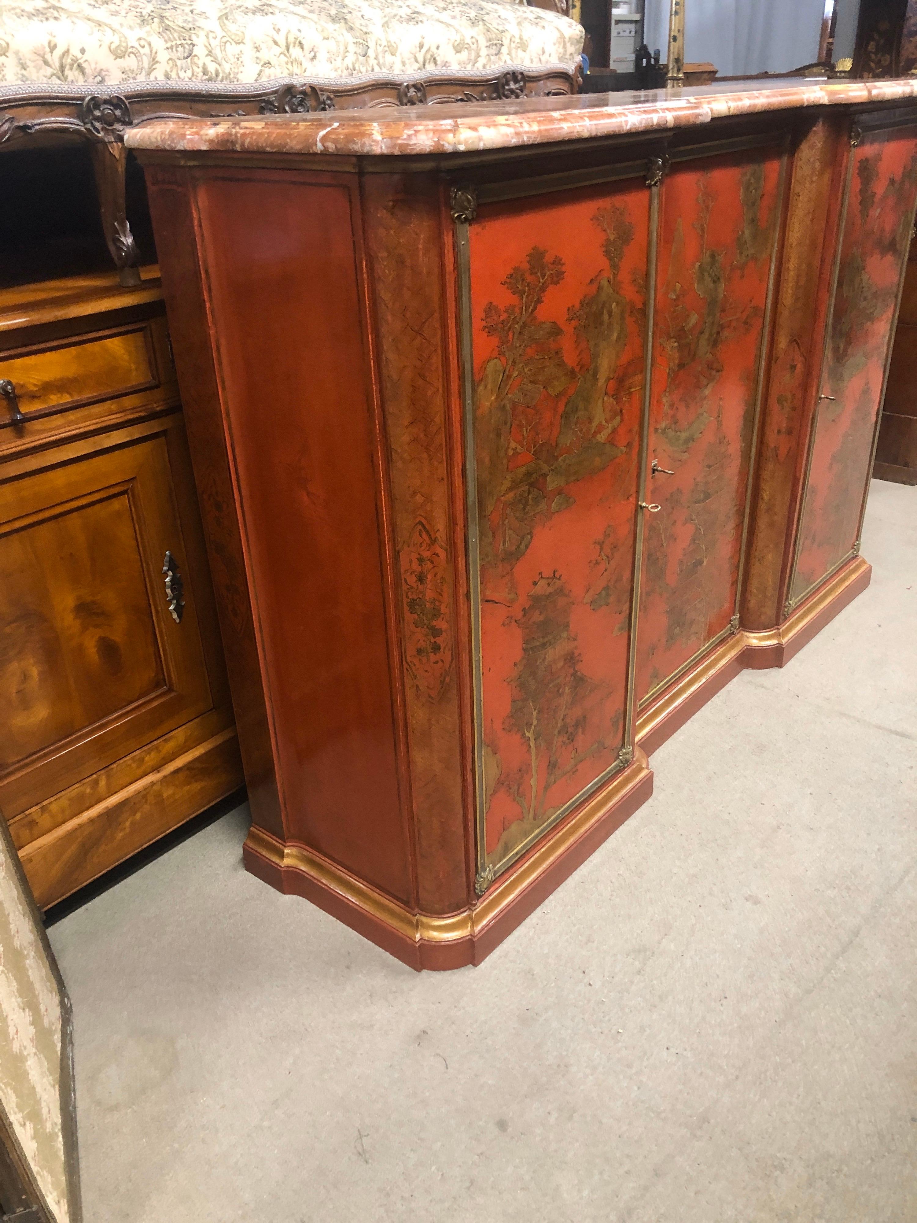 19th Century Wood Painted Gold Napoleon III Chinoiserie with Marble, 1860s 2