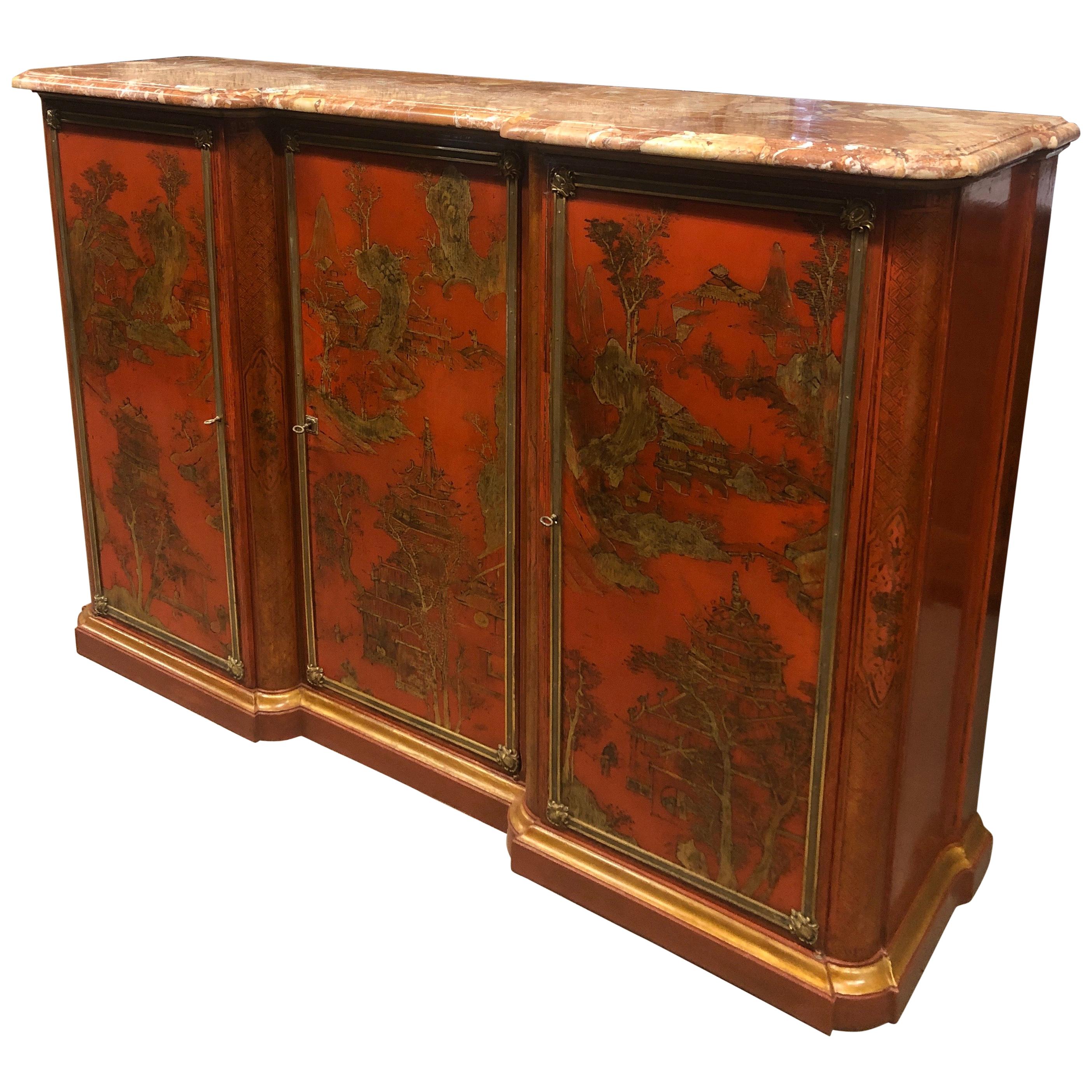 19th Century Wood Painted Gold Napoleon III Chinoiserie with Marble, 1860s