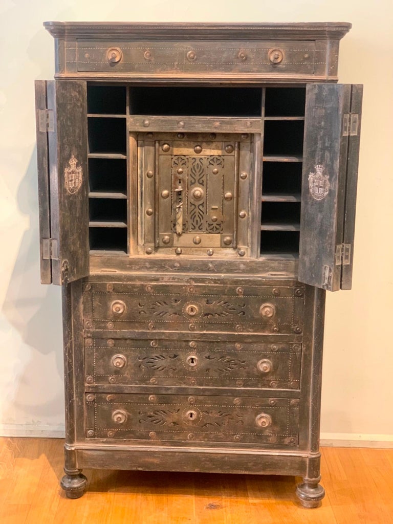 19th Century Wood Painted Secretaire Wirth Iron Safe For Sale at 1stDibs