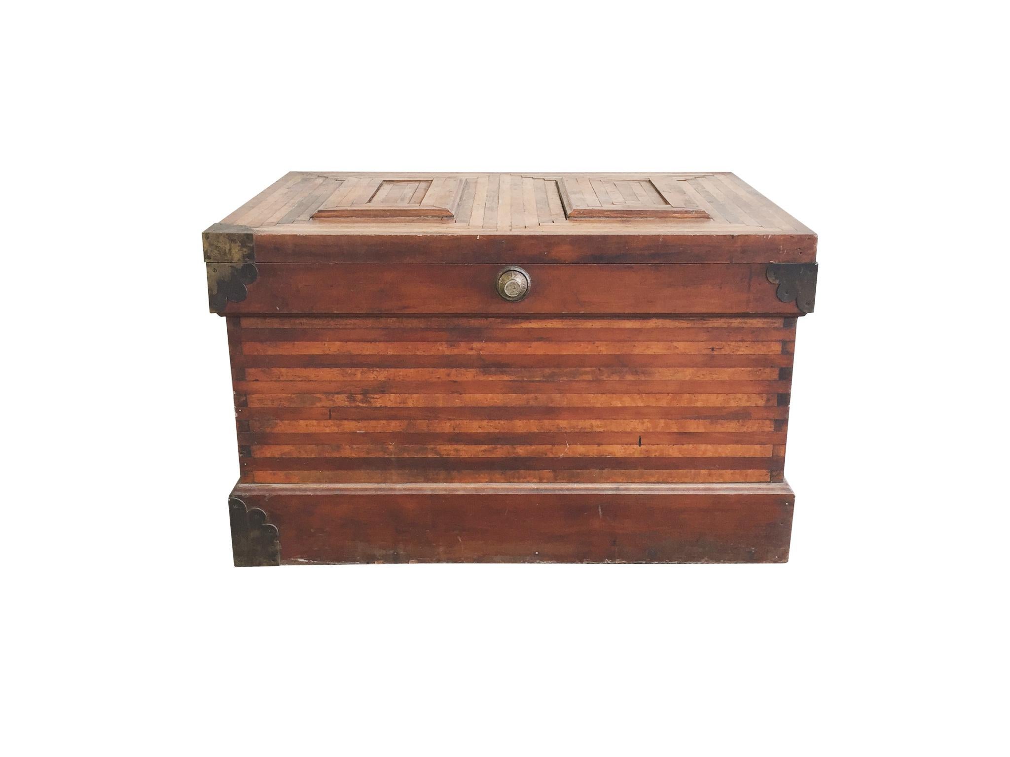 Campaign 19th Century Wood Parquetry Trunk