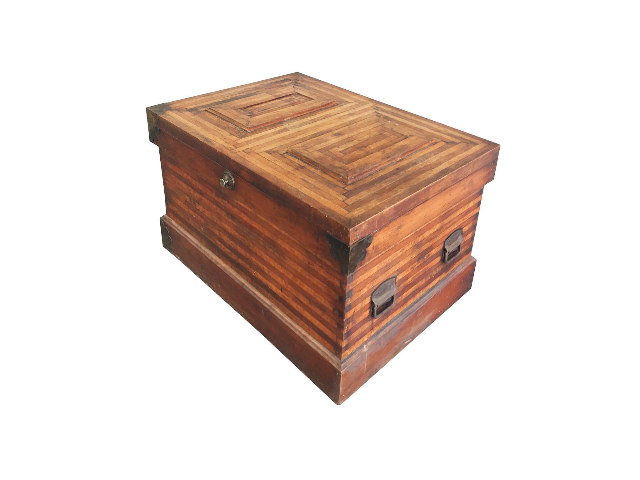 19th Century Wood Parquetry Trunk In Good Condition In New York, NY