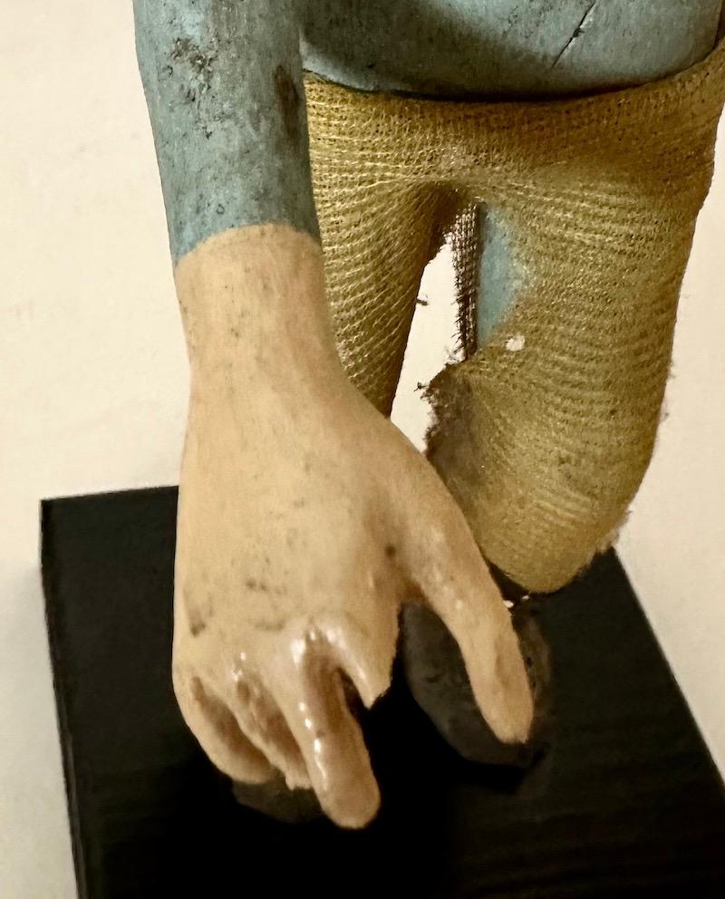 19th Century wood Santos of a boy/child with glass eyes and articulated arms. For Sale 6