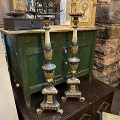 18th Century Louis XVI Wood Sicilian Big Torcheres from a Small Church
