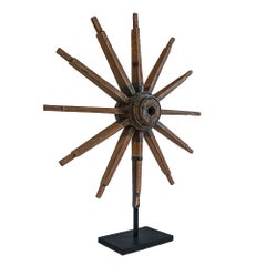 19th Century Wooden Wagon Wheel on Stand, Indonesia
