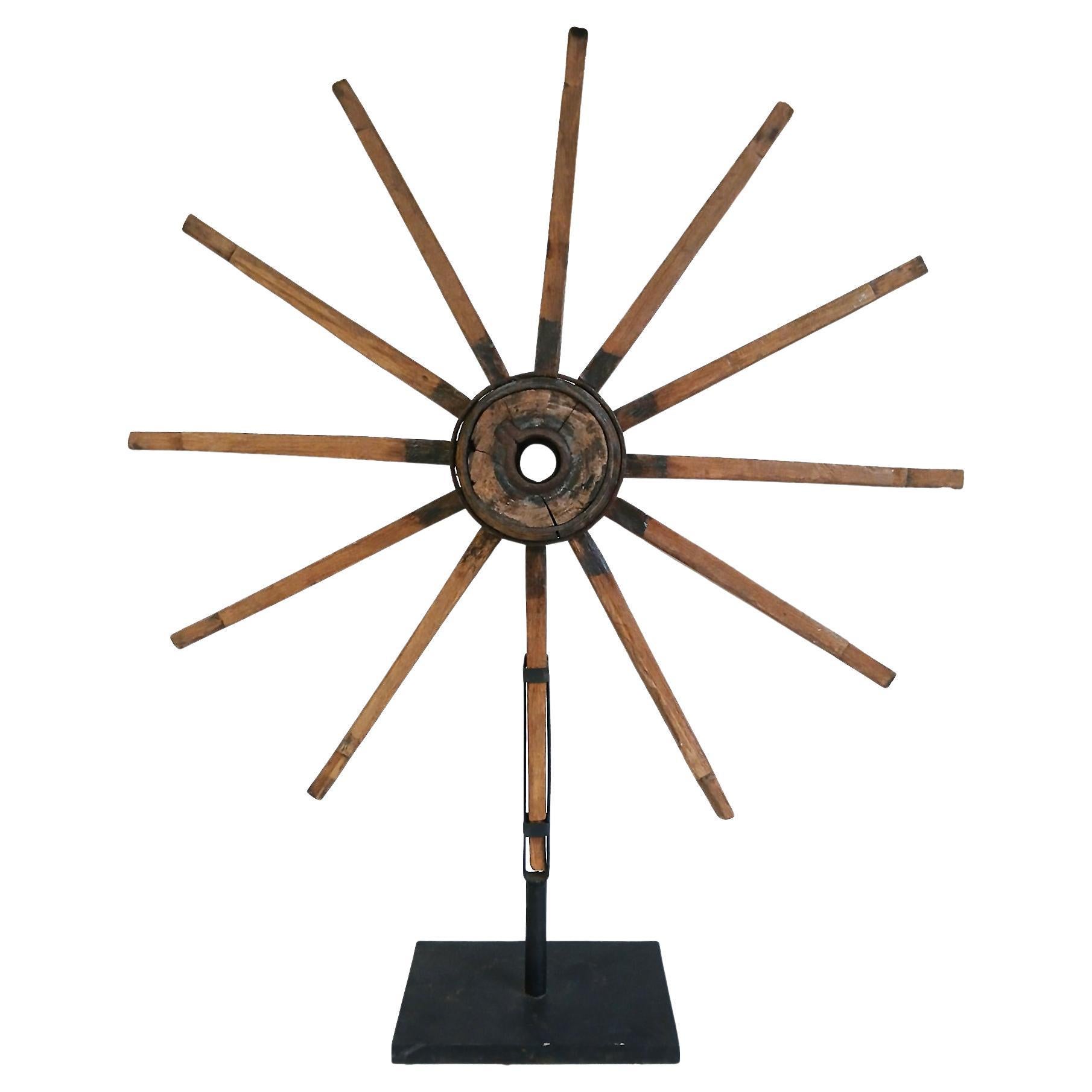 19th Century Wood Wagon Wheel on Stand