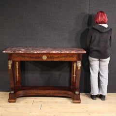 19th Century Wood with Marble Top Empire Style Italian Console Table, 1880s
