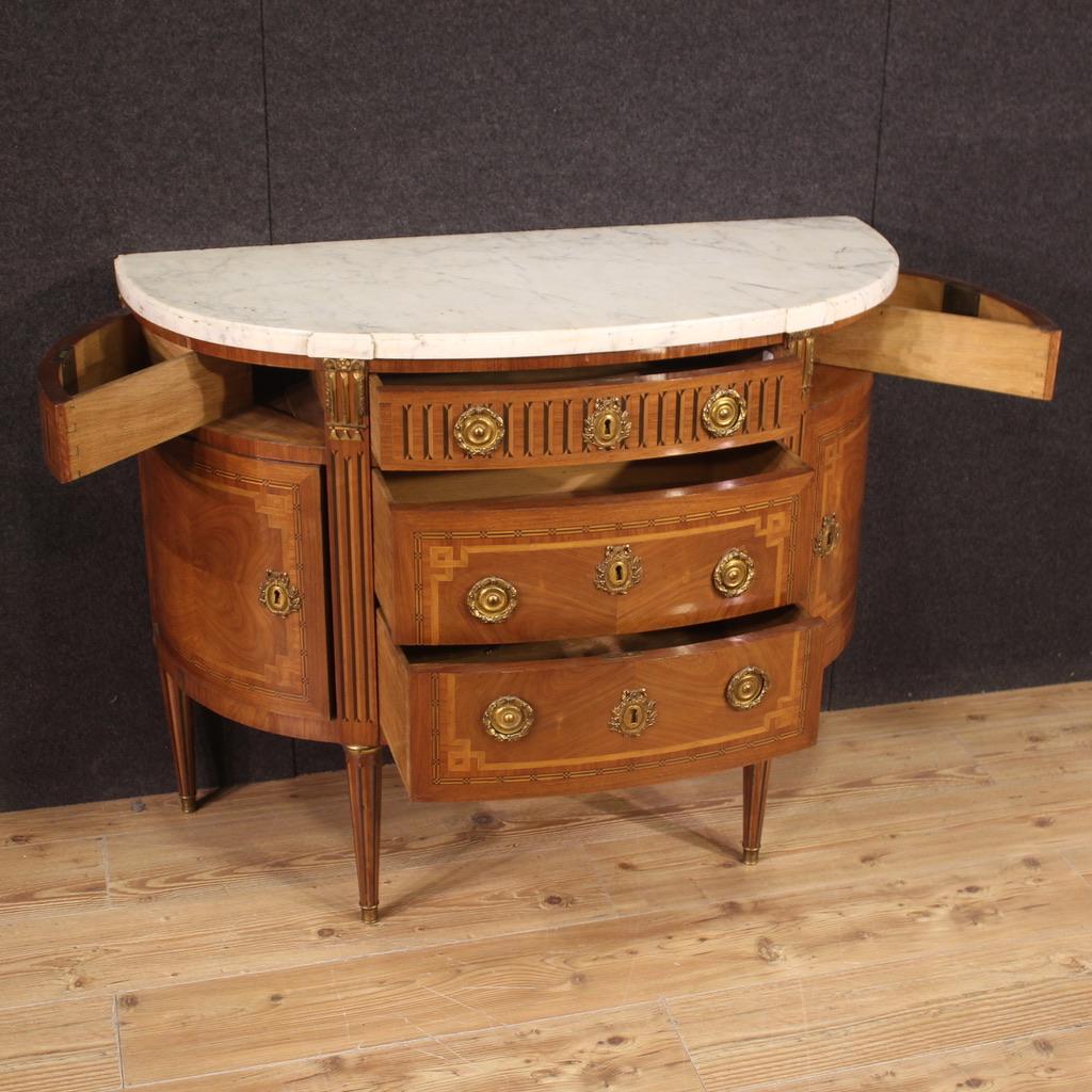 19th Century Wood with Marble Top French Antique Napoleon III Half Moon Commode  1