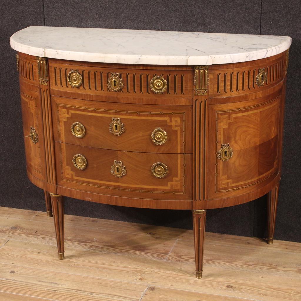 19th Century Wood with Marble Top French Antique Napoleon III Half Moon Commode  6
