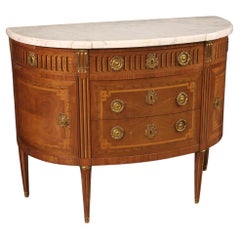 19th Century Wood with Marble Top French Antique Napoleon III Half Moon Commode