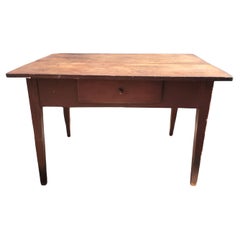 19thc Original Red Painted Farm Table W/ Scrub Top