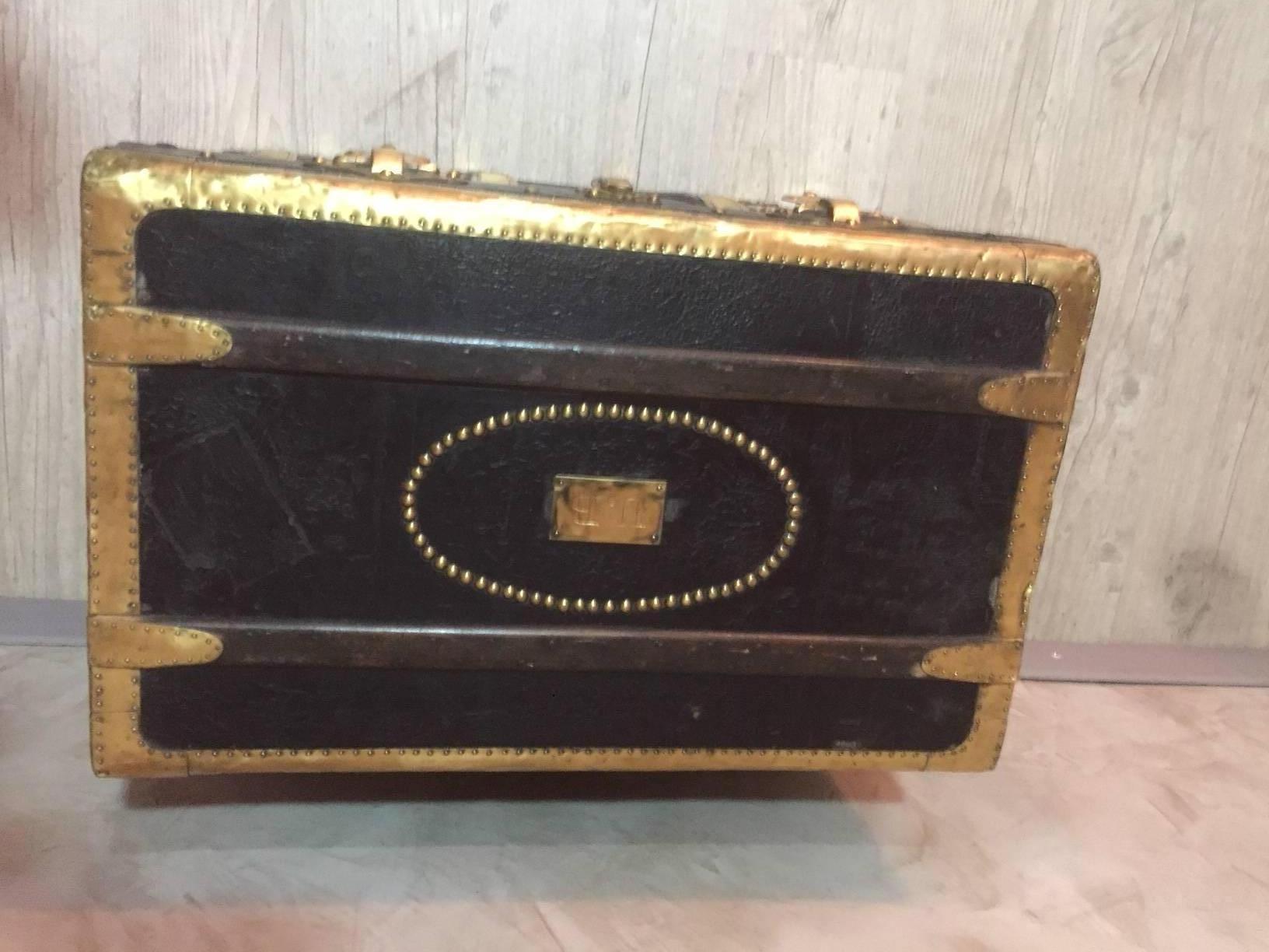 19th Century Wooden and Brass Travel Trunk 4