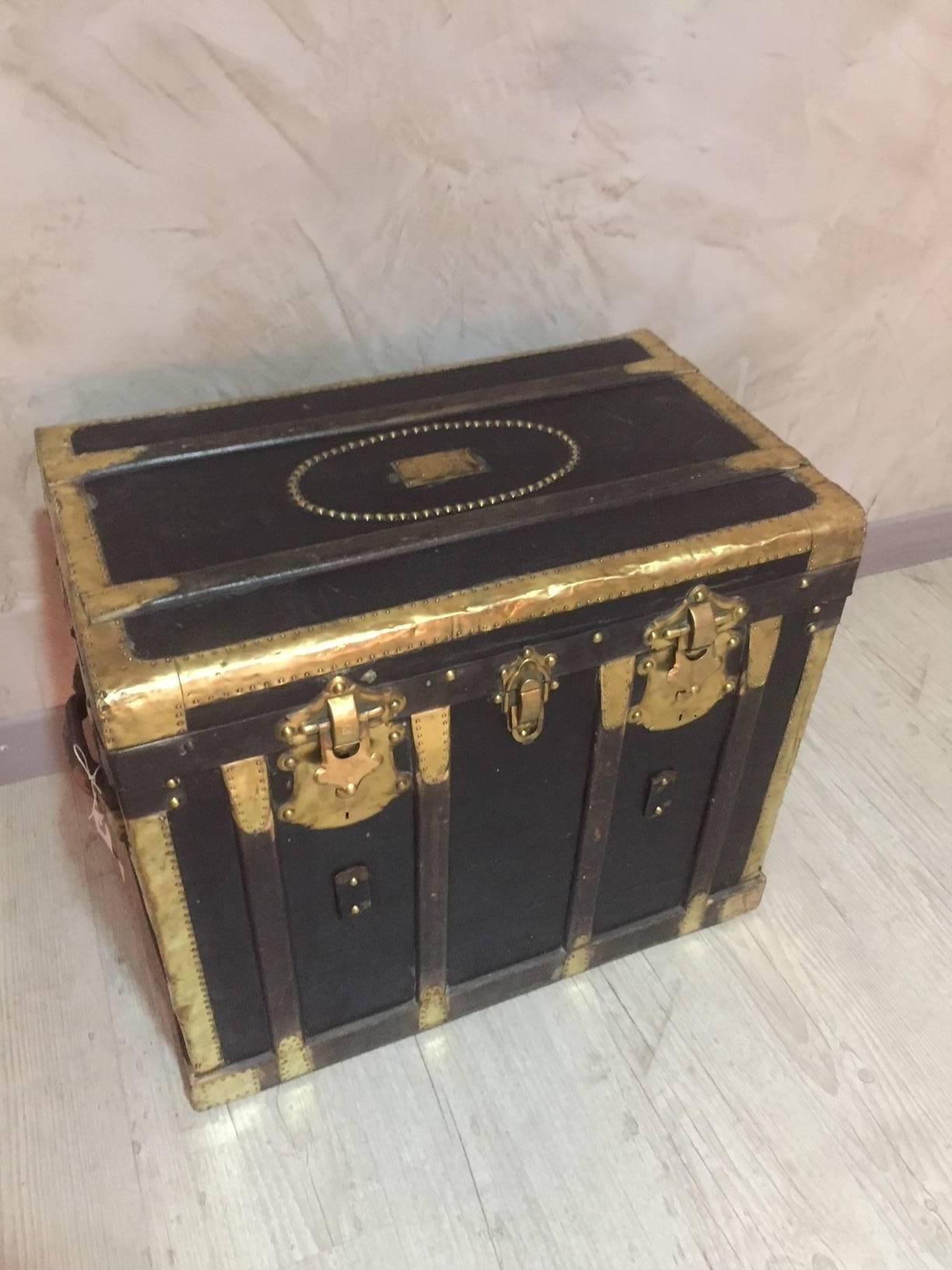 Campaign 19th Century Wooden and Brass Travel Trunk