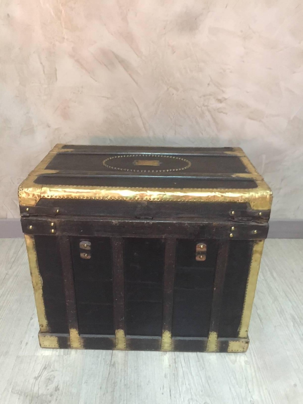 French 19th Century Wooden and Brass Travel Trunk