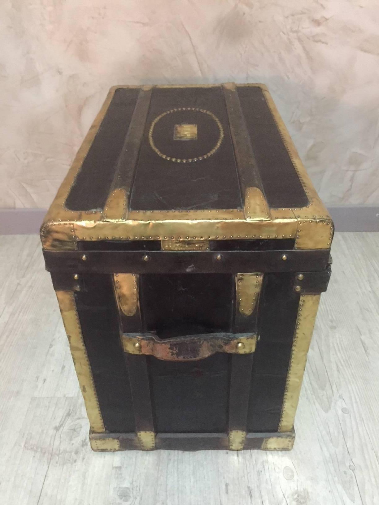 Gilt 19th Century Wooden and Brass Travel Trunk