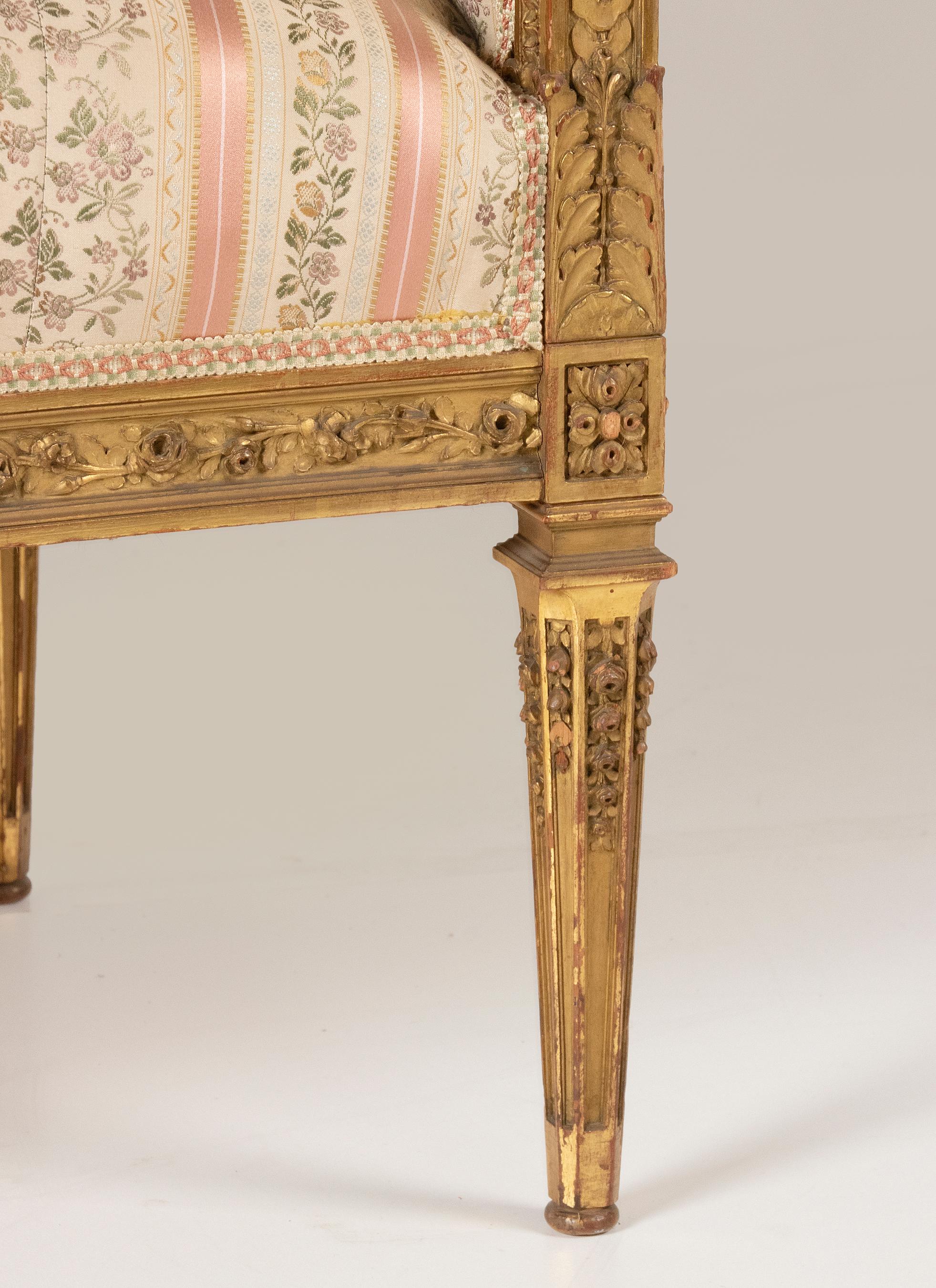 Gold Leaf 19th Century Wooden and Gilded Salon Suite Louis XVI-Style