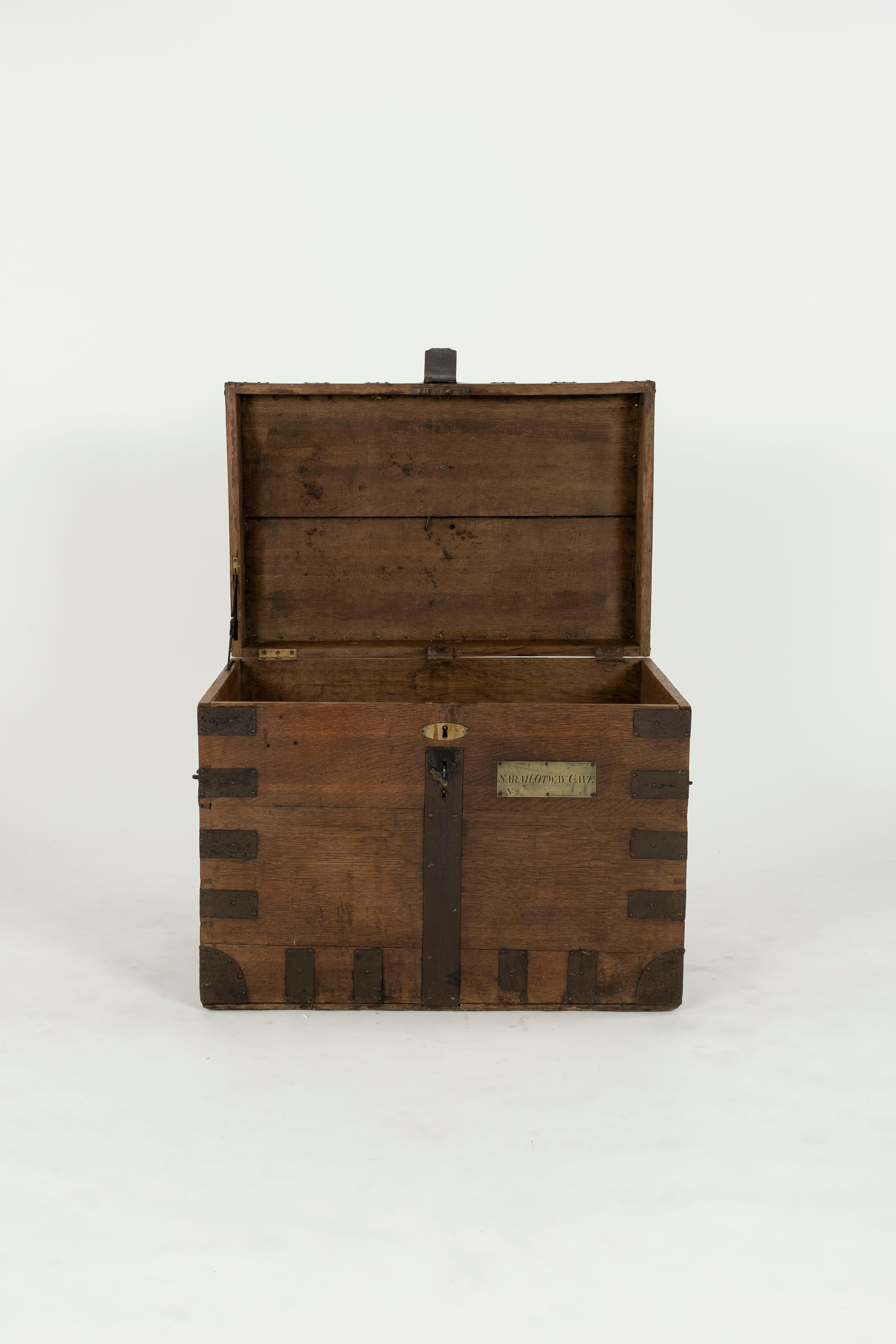British 19th Century Wooden and Iron Trunk For Sale