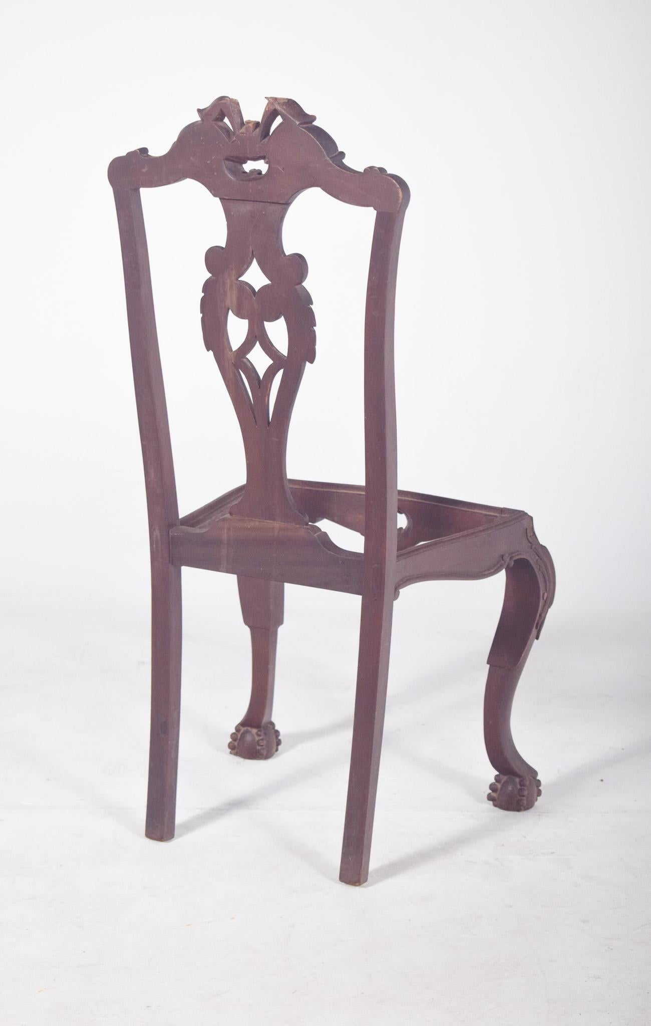 Legno Sedia Chippendale antica in legno del XIX secolo in vendita