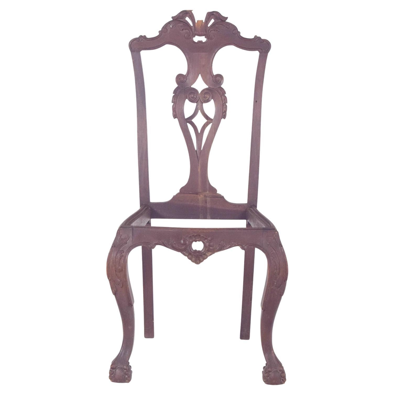 Sedia Chippendale antica in legno del XIX secolo