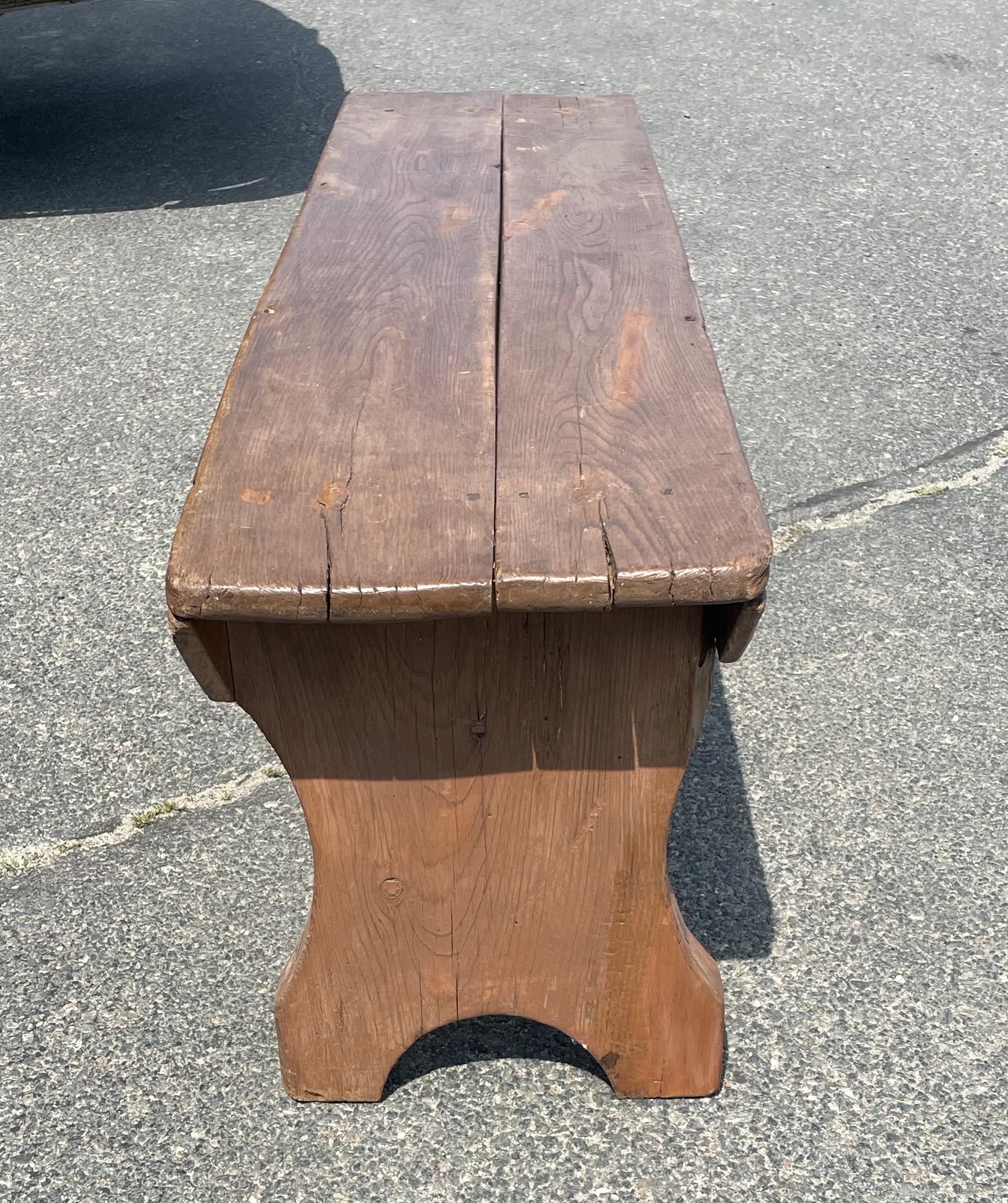 19th Century Wooden Bench in Brown Paint In Fair Condition For Sale In Nantucket, MA