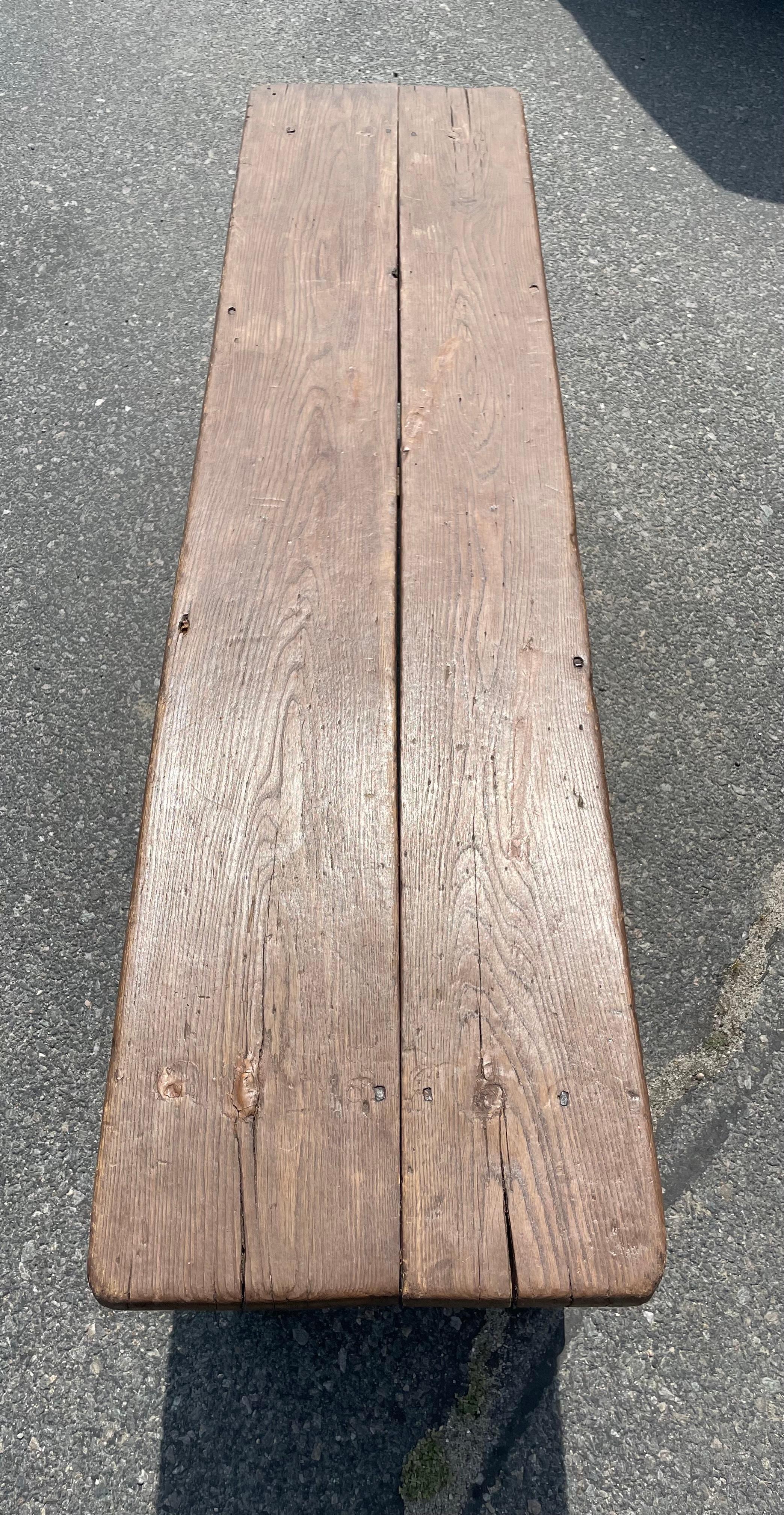19th Century Wooden Bench in Brown Paint For Sale 1