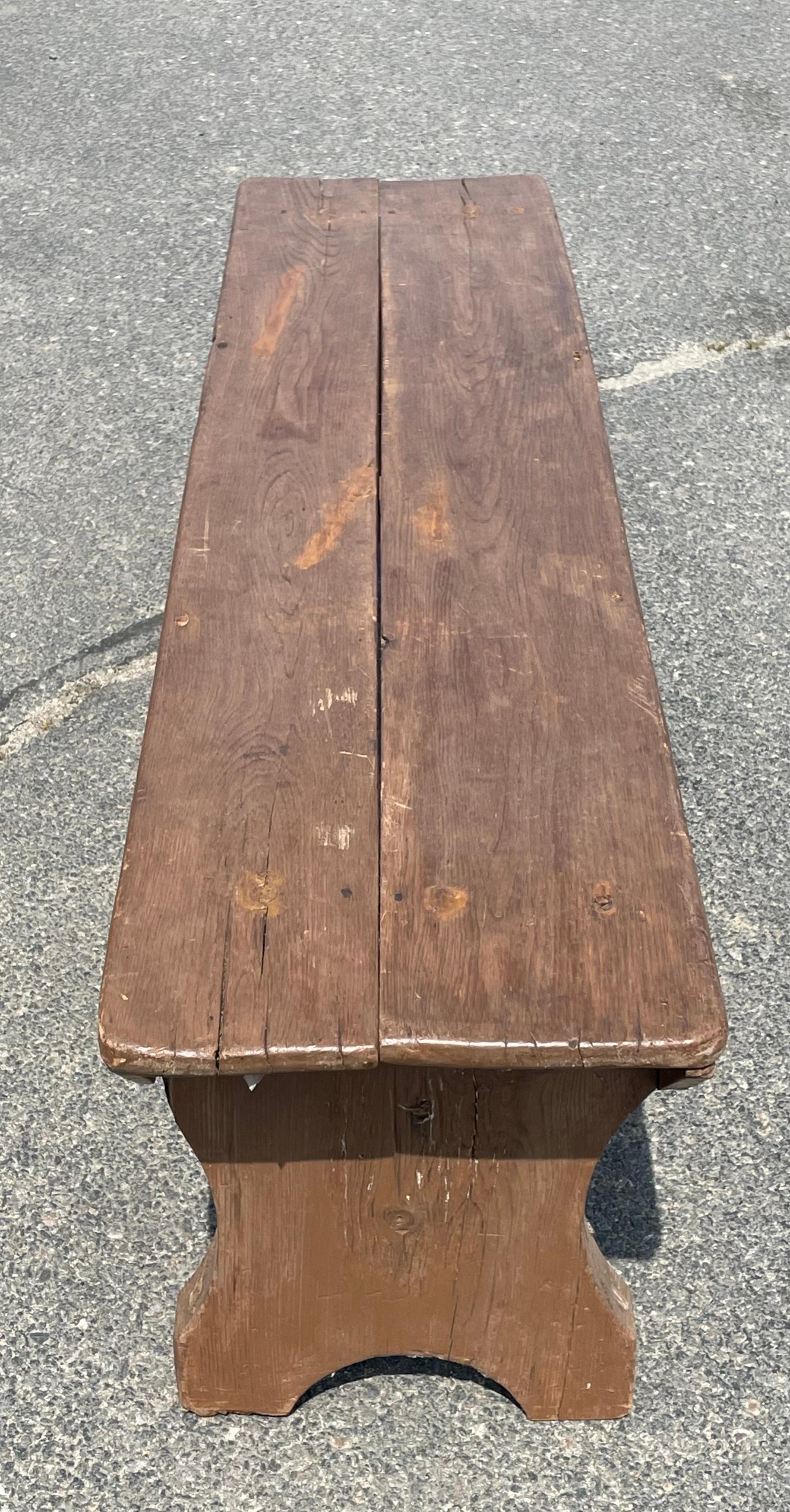 19th Century Wooden Bench in Brown Paint For Sale 2