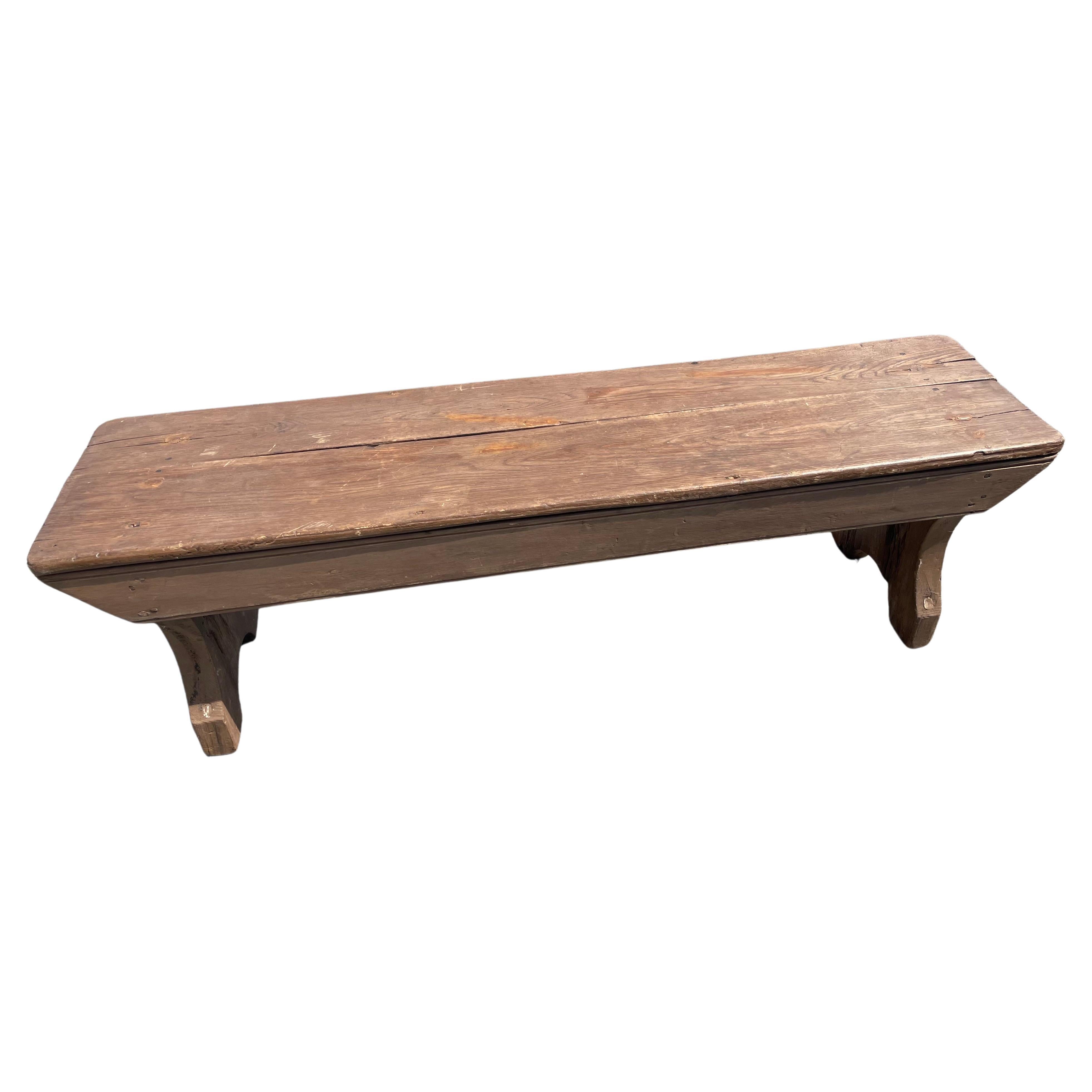 19th Century Wooden Bench in Brown Paint For Sale