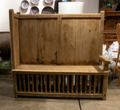 19th Century Wooden Bench in Its Natural Colour with Balusters at the Bottom
