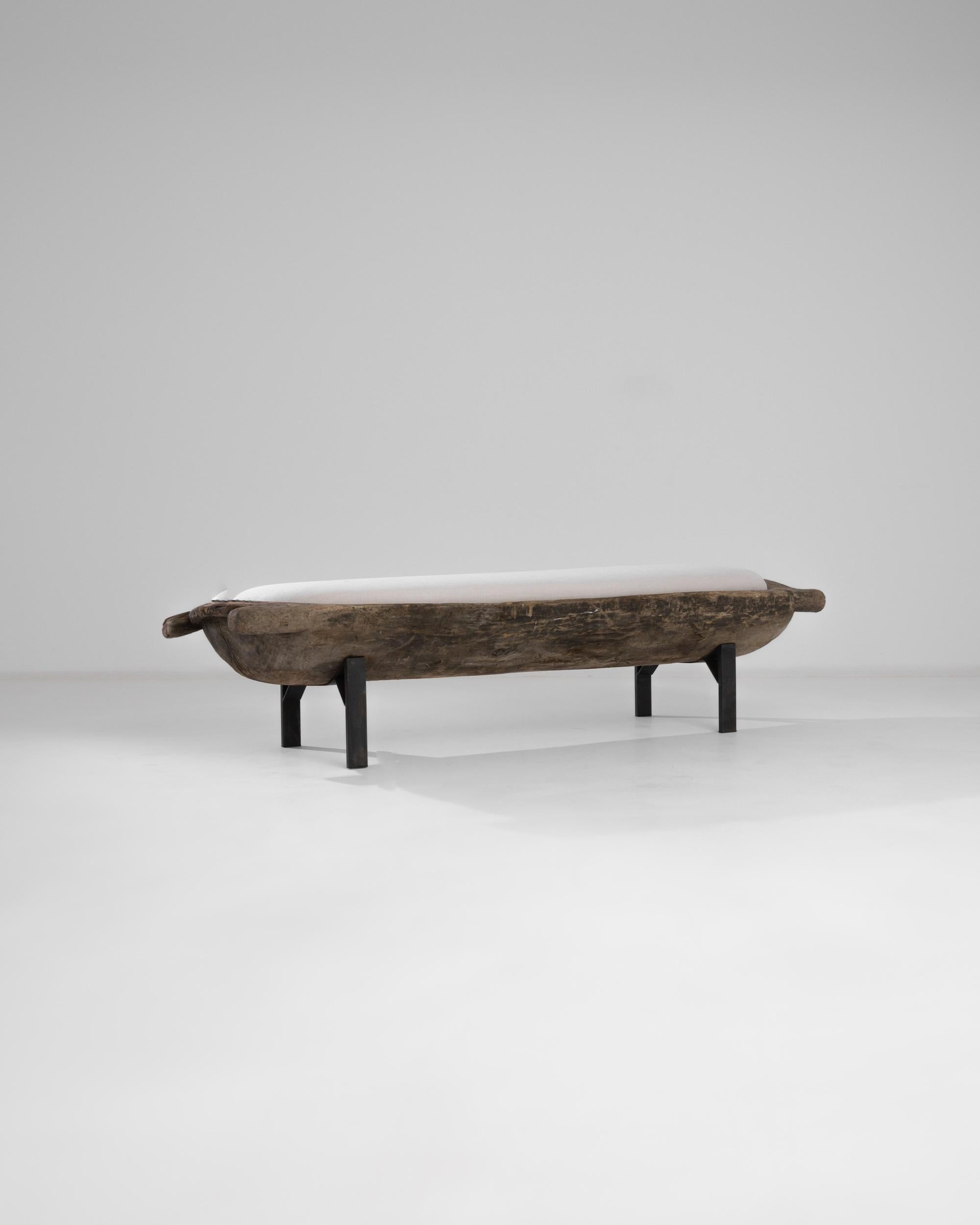 Polish 19th Century Wooden Bench with Upholstered Seat