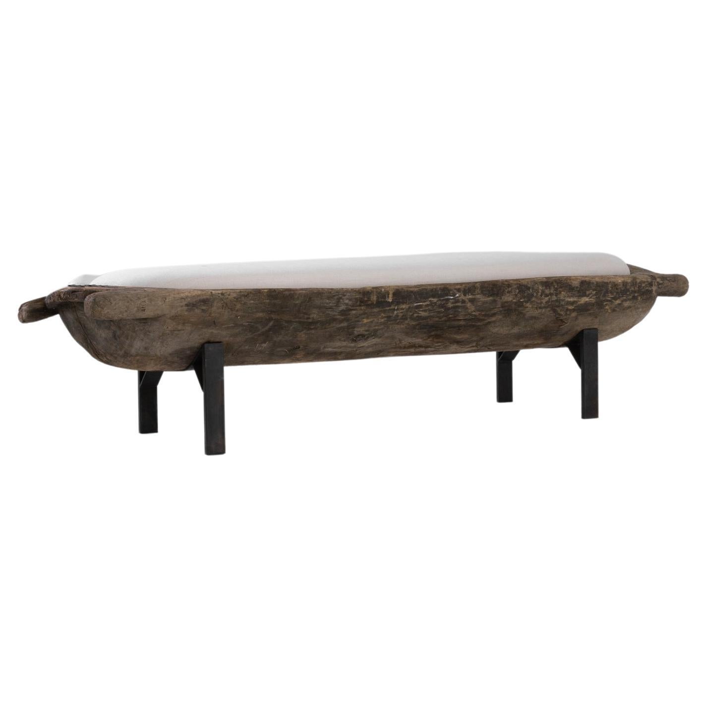 19th Century Wooden Bench with Upholstered Seat