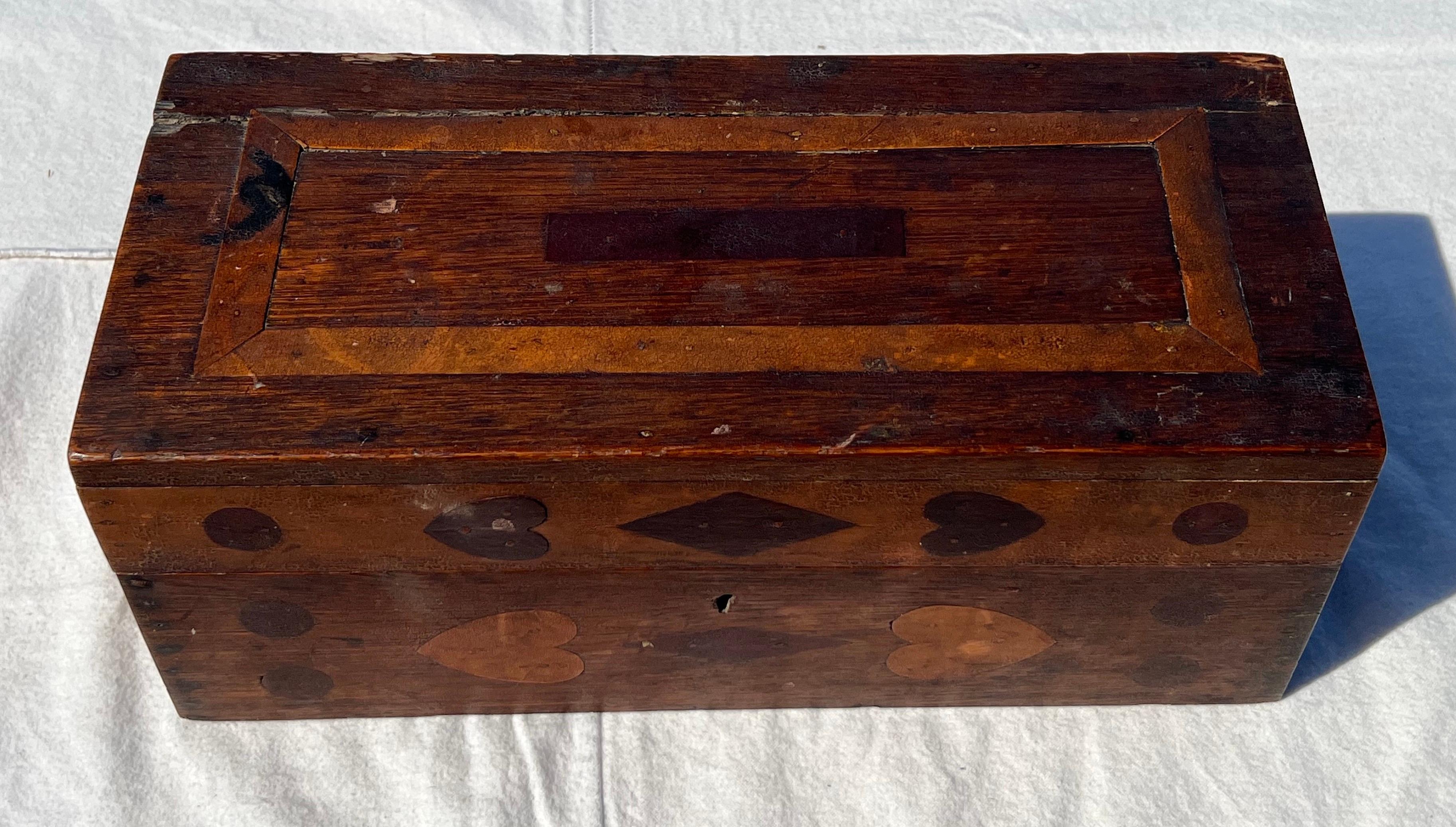 North American 19th Century Wooden Box with Inlaid Decoration For Sale
