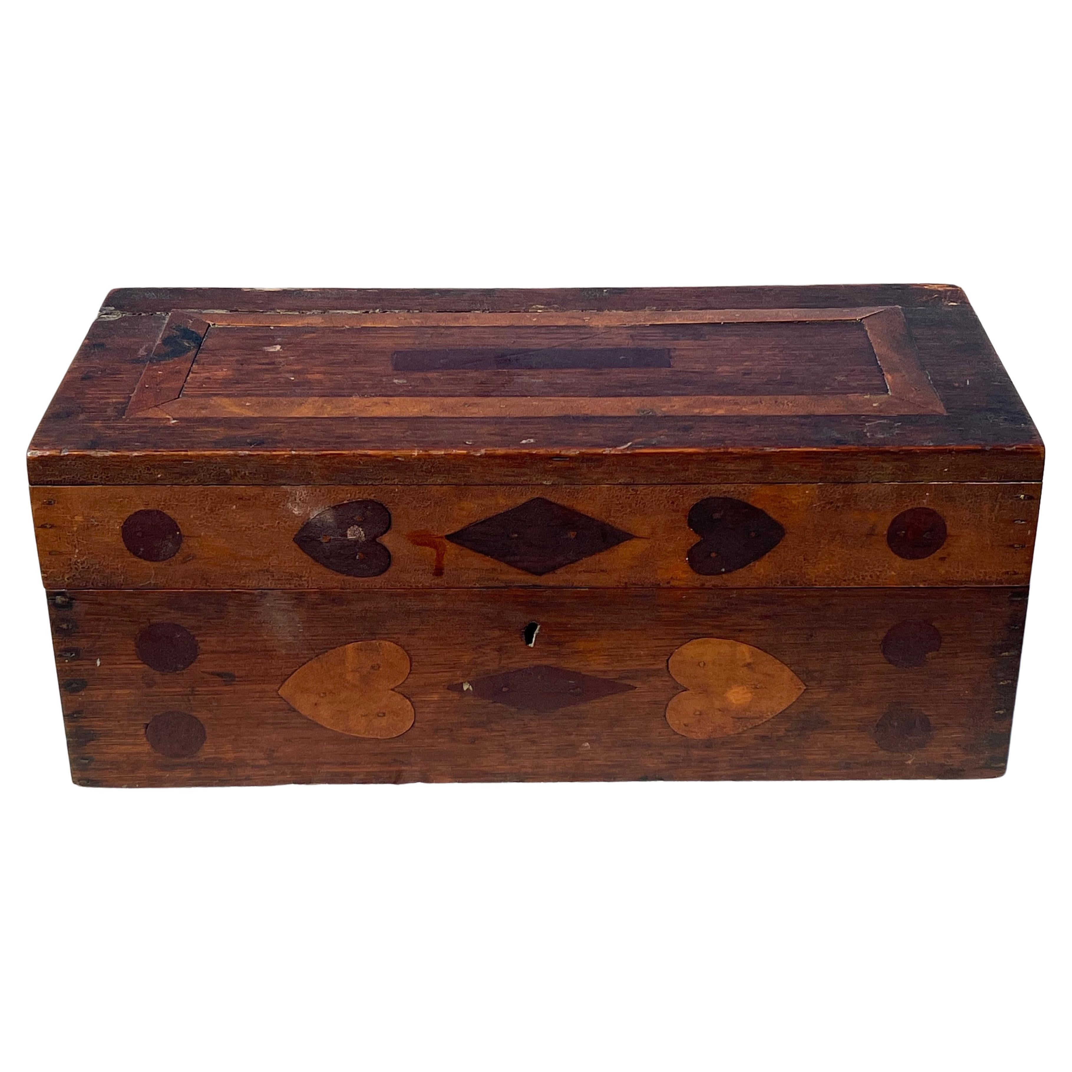19th Century Wooden Box with Inlaid Decoration For Sale