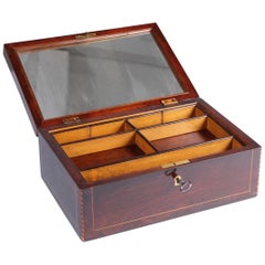 Antique 19th Century Wooden Box with Mirror, Jewelry Box in Walnut, Germany, circa 1840