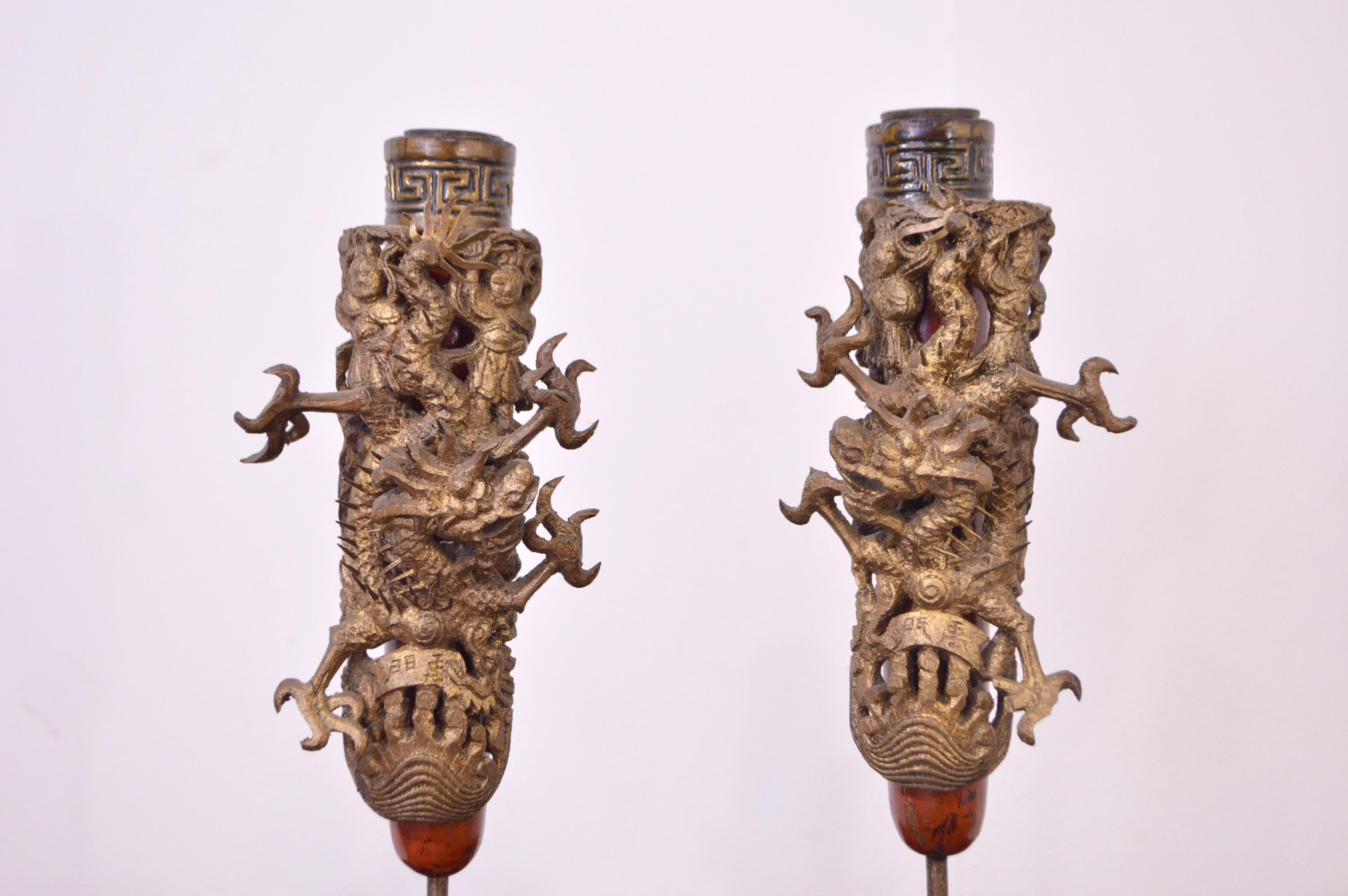 Ming 19th Century Wooden Candleholders For Sale