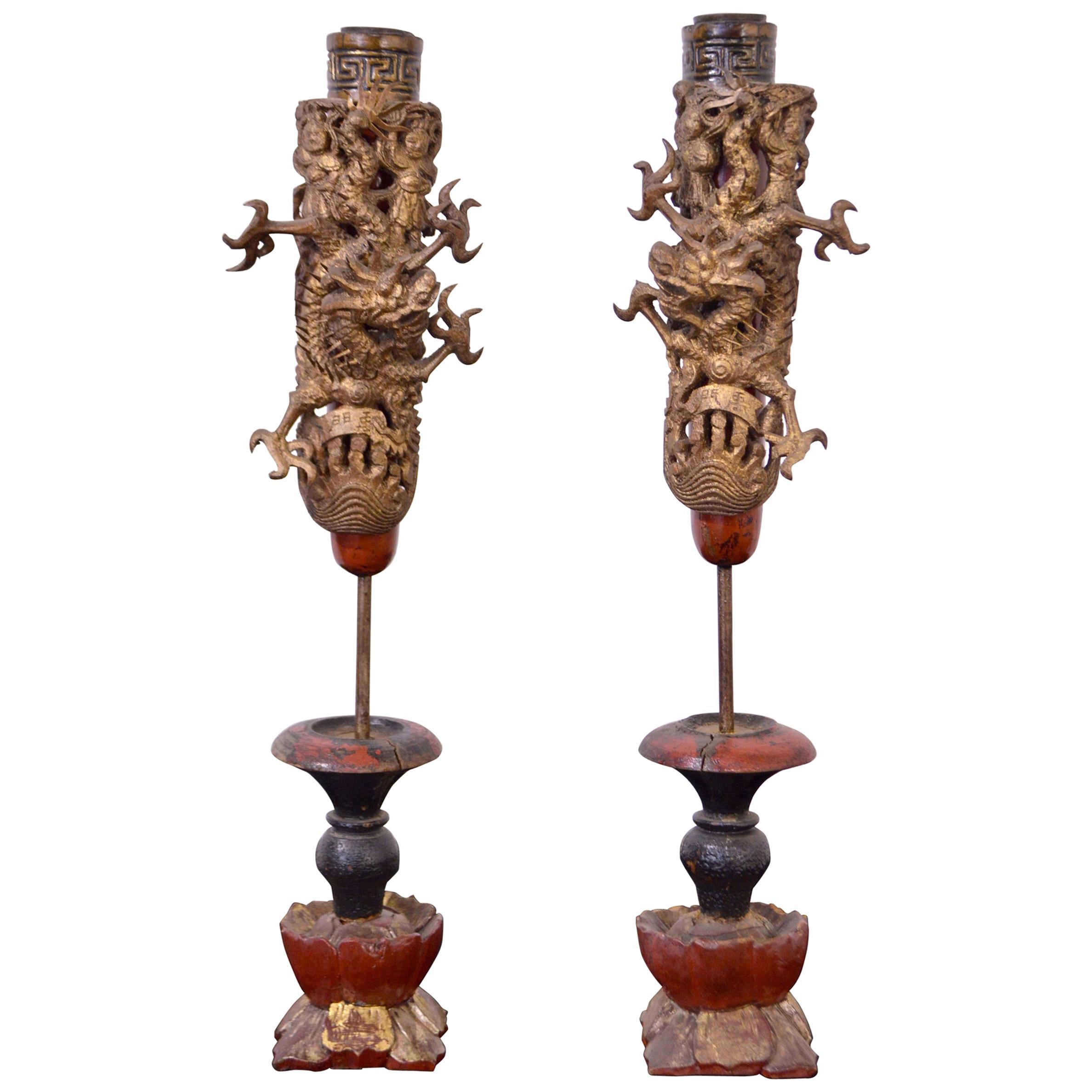 19th Century Wooden Candleholders For Sale