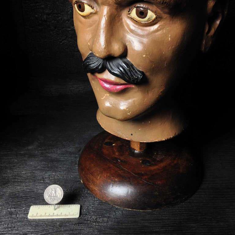 19th Century Wooden Carnival, Fair or Advertisement Head of the Strongest Man For Sale 5