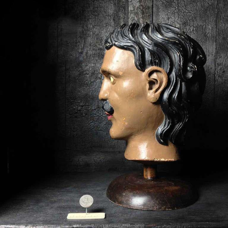 Unknown 19th Century Wooden Carnival, Fair or Advertisement Head of the Strongest Man For Sale