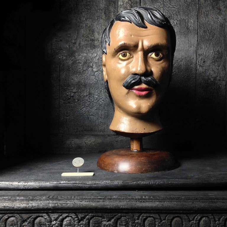 19th Century Wooden Carnival, Fair or Advertisement Head of the Strongest Man For Sale 1