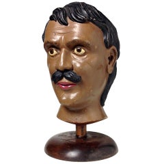 Antique 19th Century Wooden Carnival, Fair or Advertisement Head of the Strongest Man