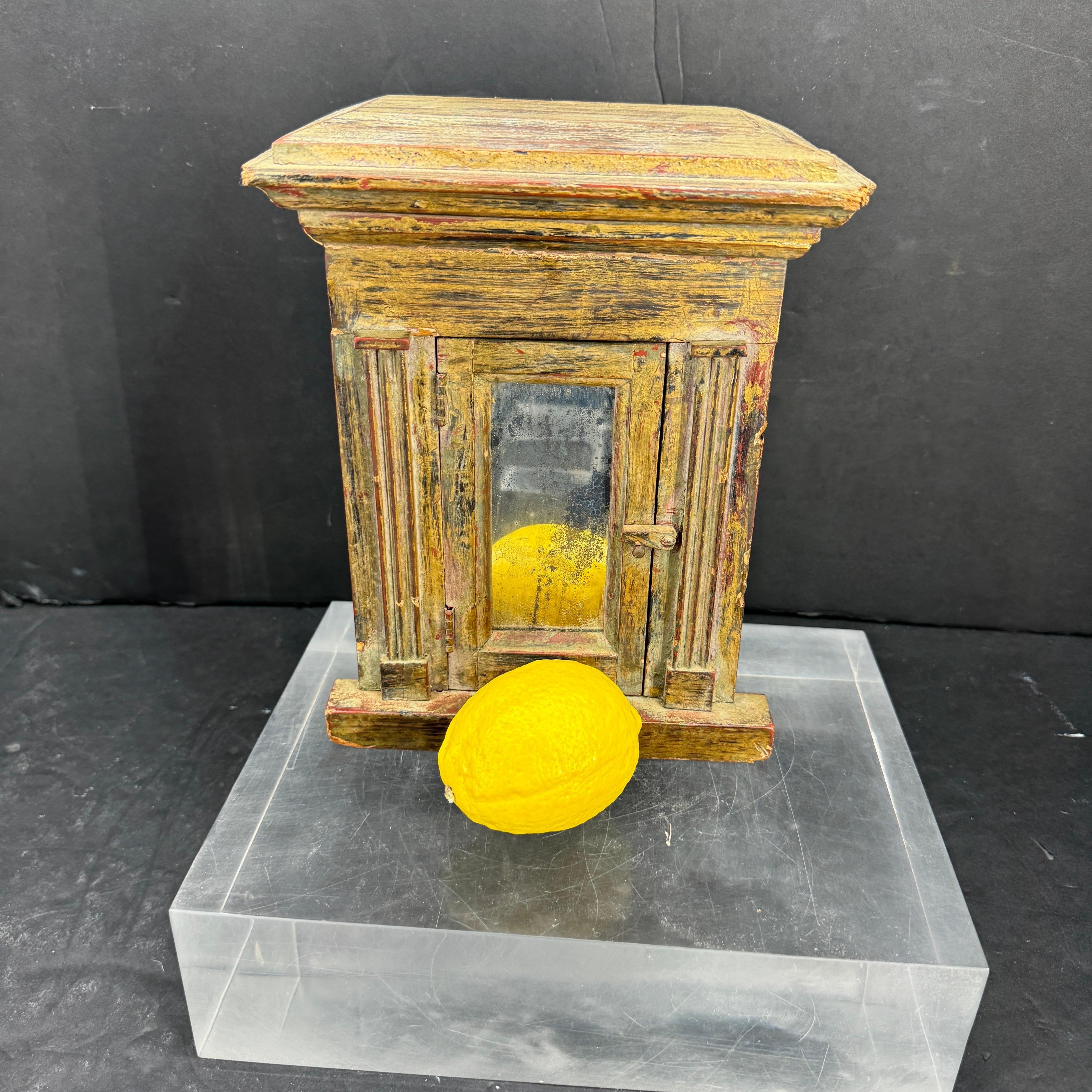 Siglo XIX Madera Tallada Pintada Vitrina Arcón Tabernáculo Espejo en venta