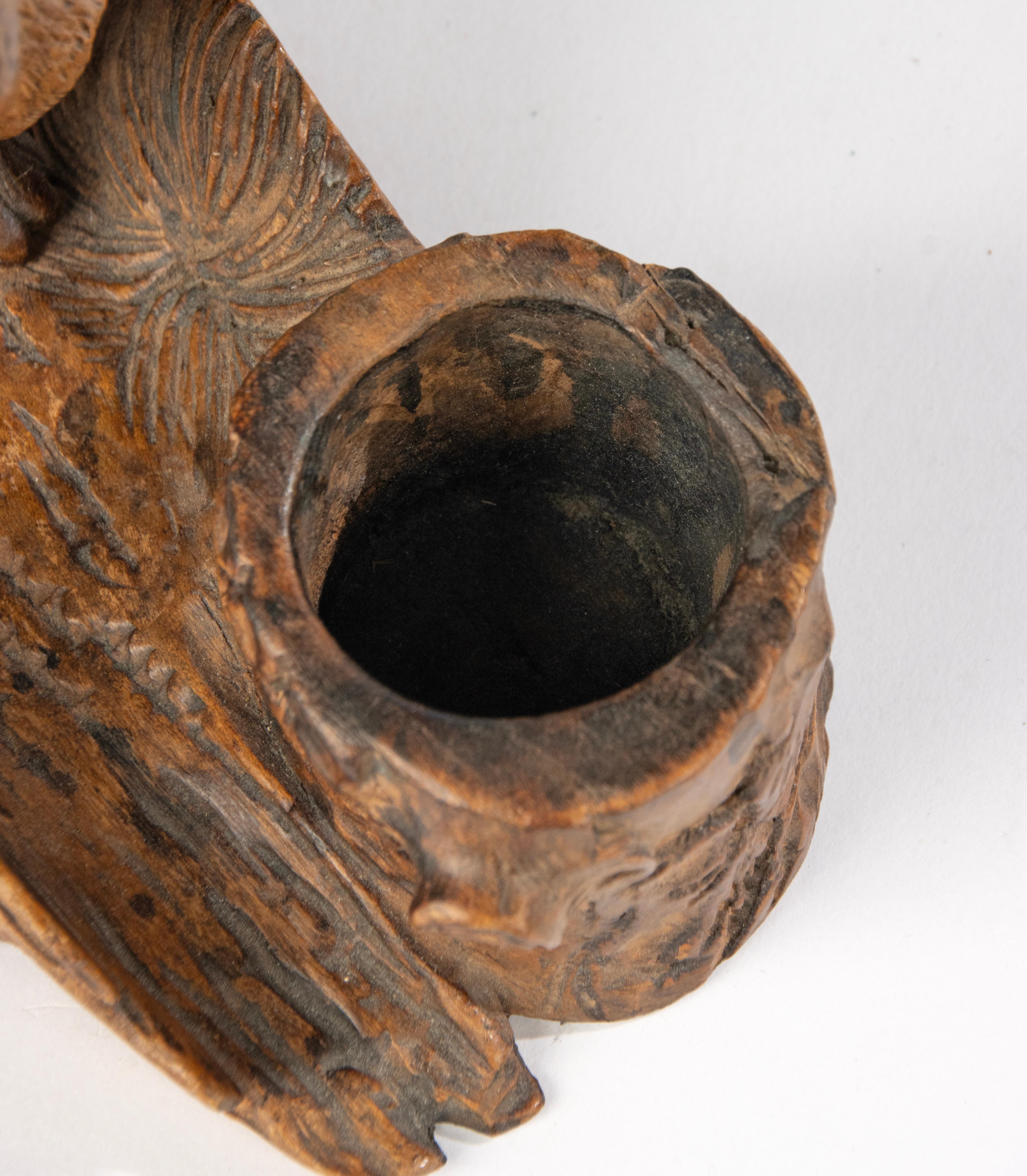 19th Century Wooden Carved Rabbit Sculpture - Black Forest - Inkwell For Sale 3